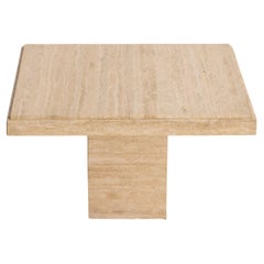 1980s Italian Square Travertine Side Table