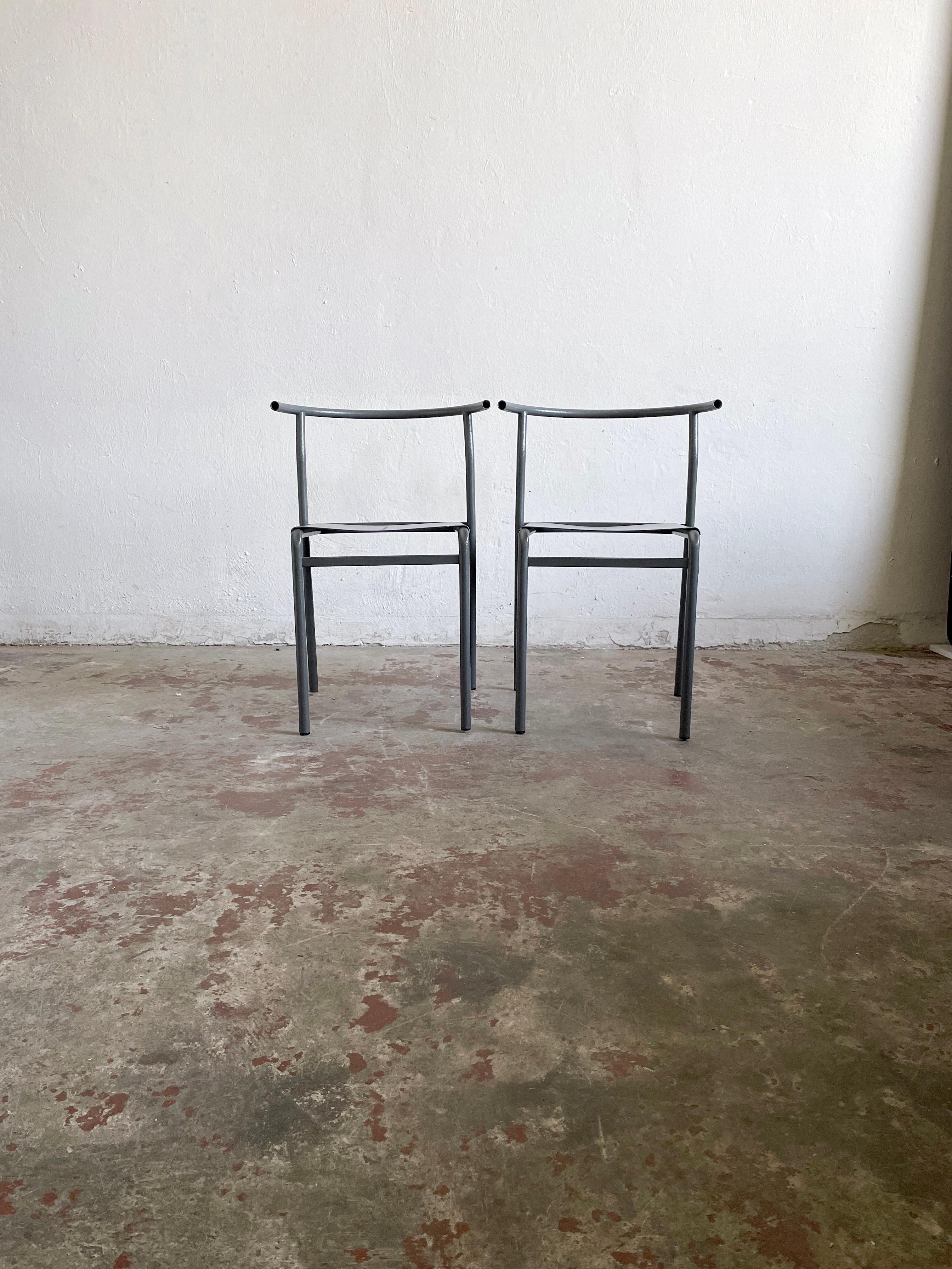 Powder-Coated 1980s Italian Stacking Metal Cafè Chair, Attributed to Philippe Starck