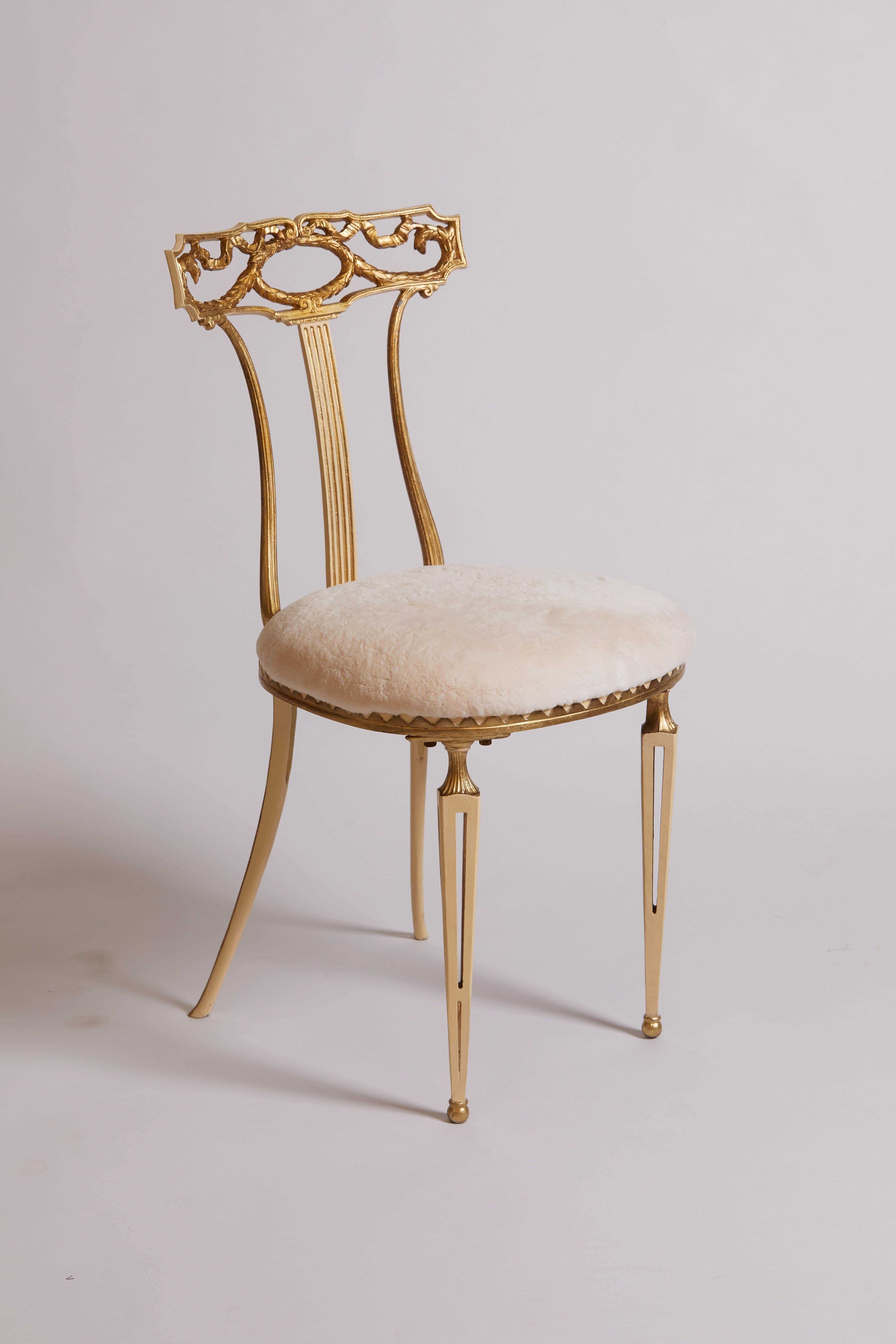 1980s Italian Stamped Palladio Metal and Shearling Palladio Neoclassical Chair In Good Condition In Aspen, CO