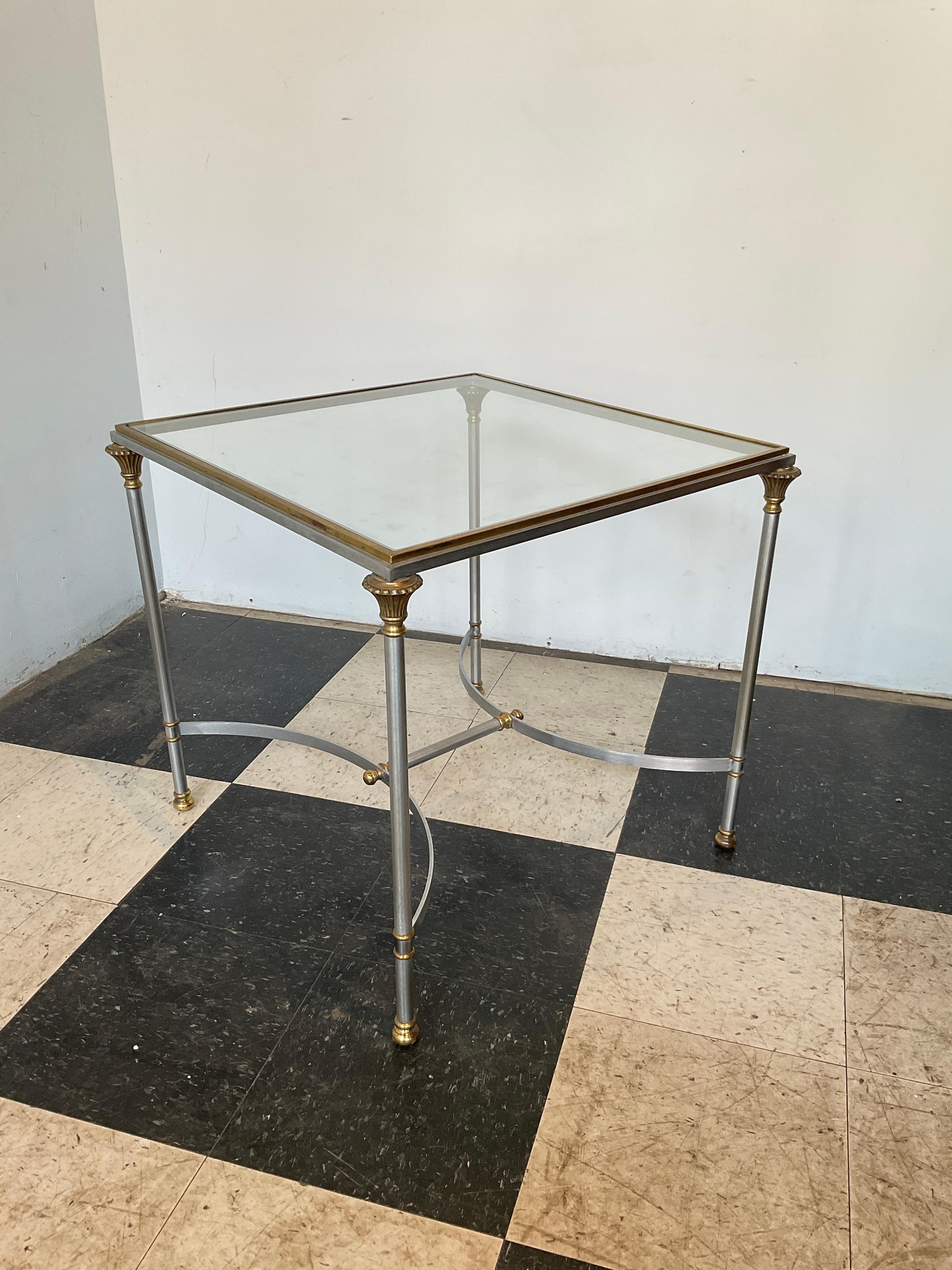 1980s Italian Steel / Brass Maison Jansen Style Side Table In Good Condition For Sale In Tarrytown, NY