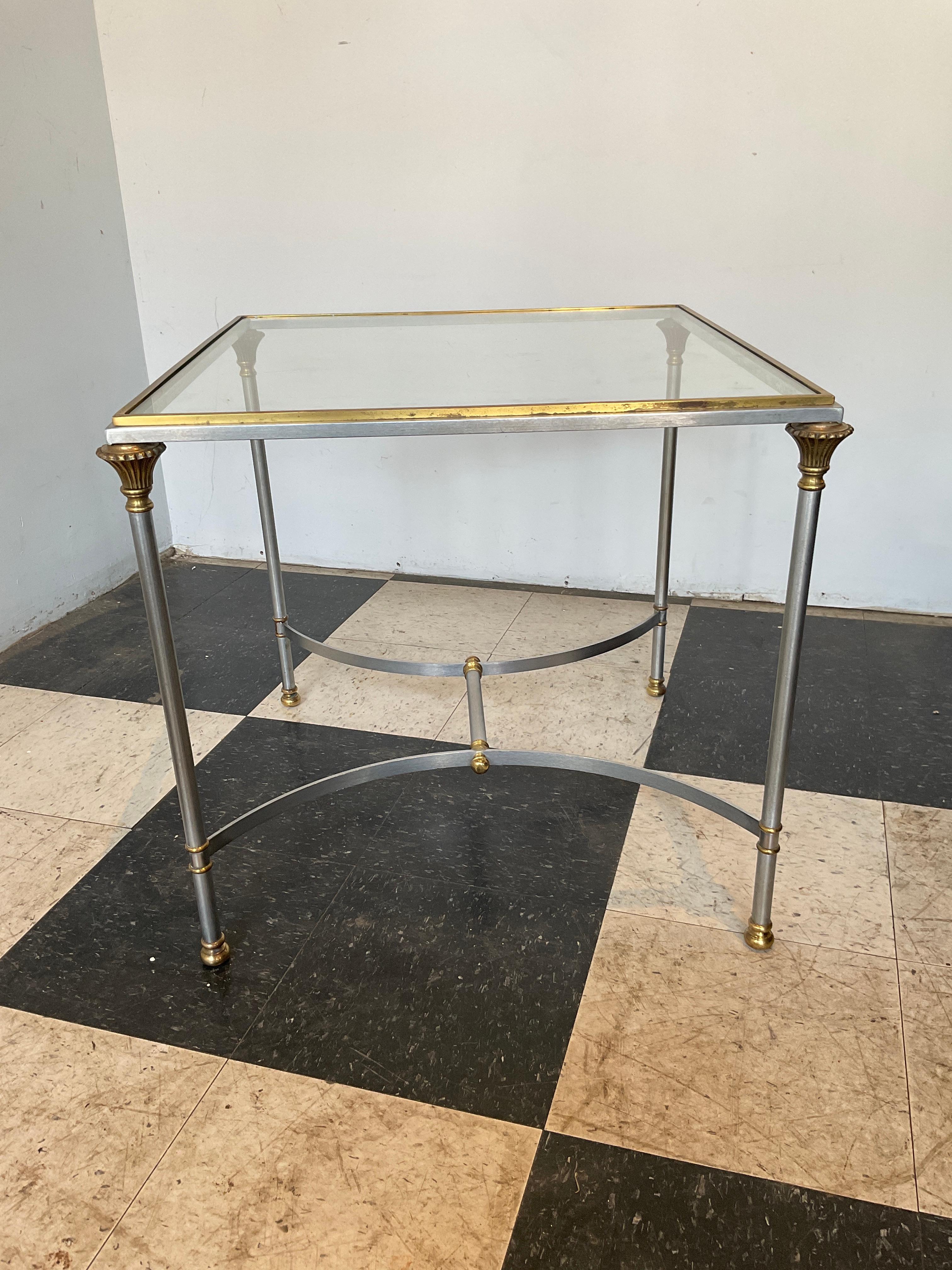 Late 20th Century 1980s Italian Steel / Brass Maison Jansen Style Side Table For Sale