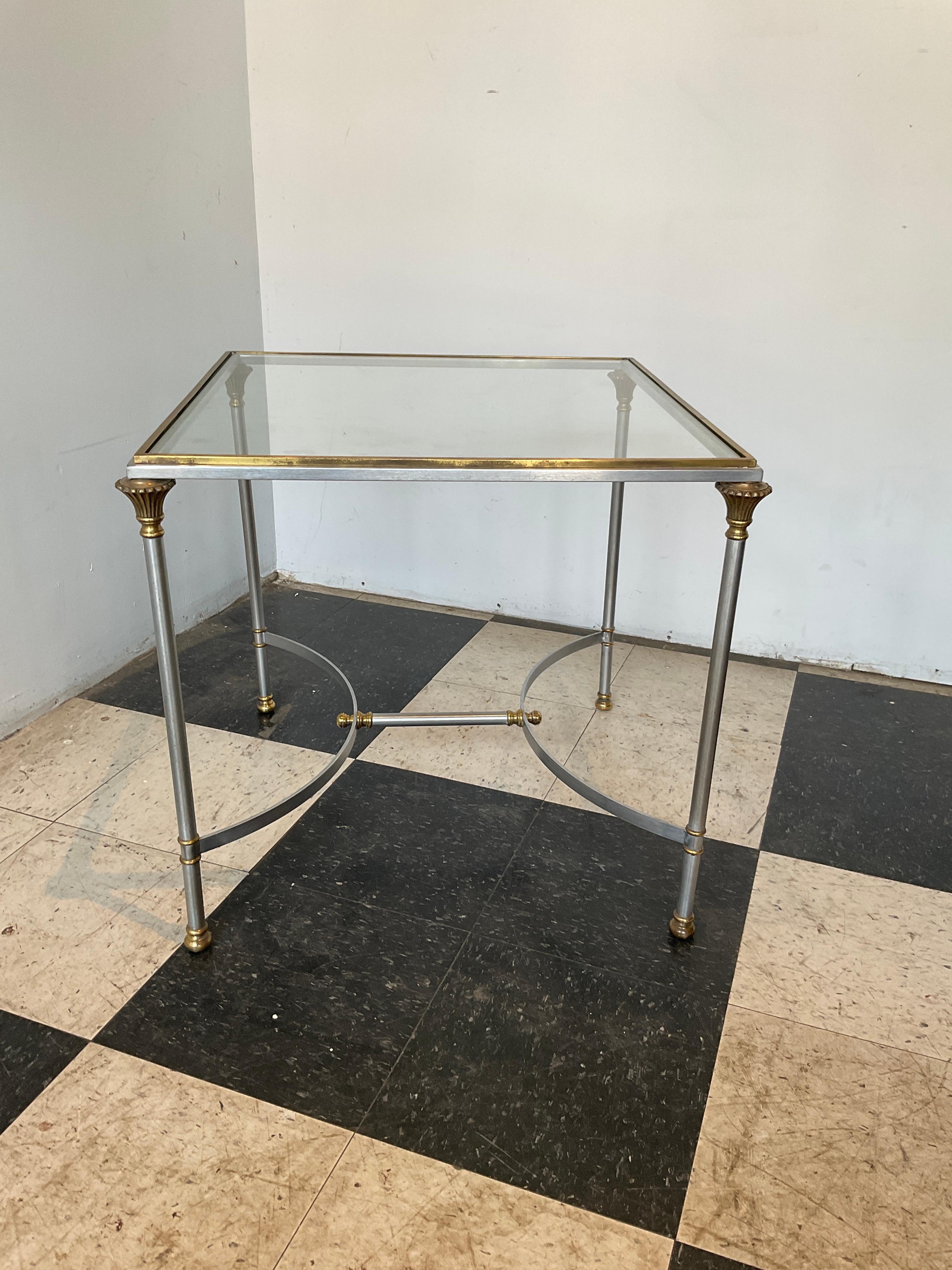 1980s Italian Steel / Brass Maison Jansen Style Side Table For Sale 1