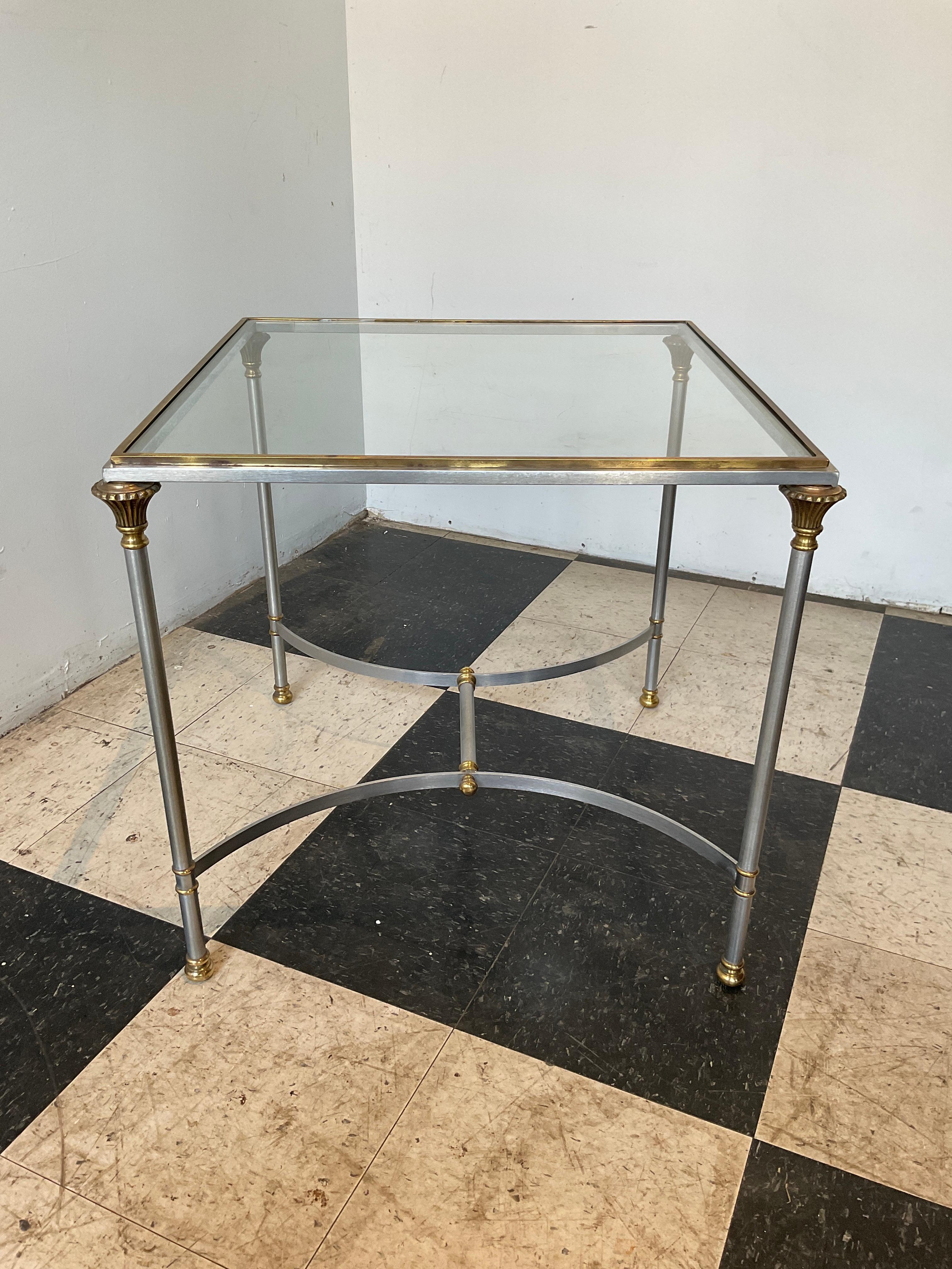 1980s Italian Steel / Brass Maison Jansen Style Side Table For Sale 2
