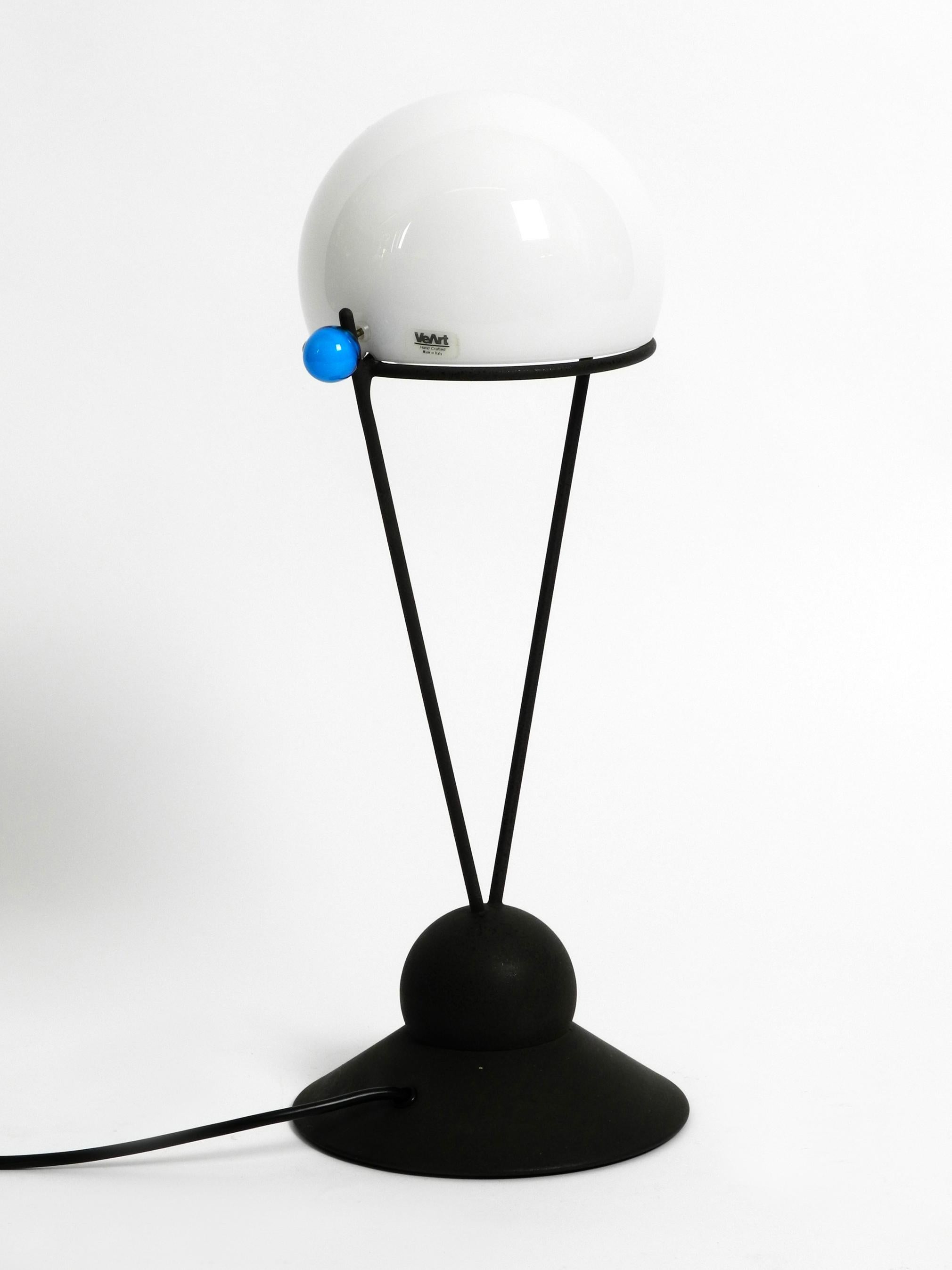 Post-Modern 1980s Italian Table Lamp by VeArt with Murano Glass Shade in Post Modern Design For Sale