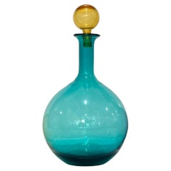 1980er Jahre Italienische große helle bunte Teal Blau Bernstein Murano Glas Moderne Flasche
