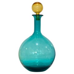1980s Italian Tall Bright Colorful Teal Blue Amber Murano Glass Modern Bottle