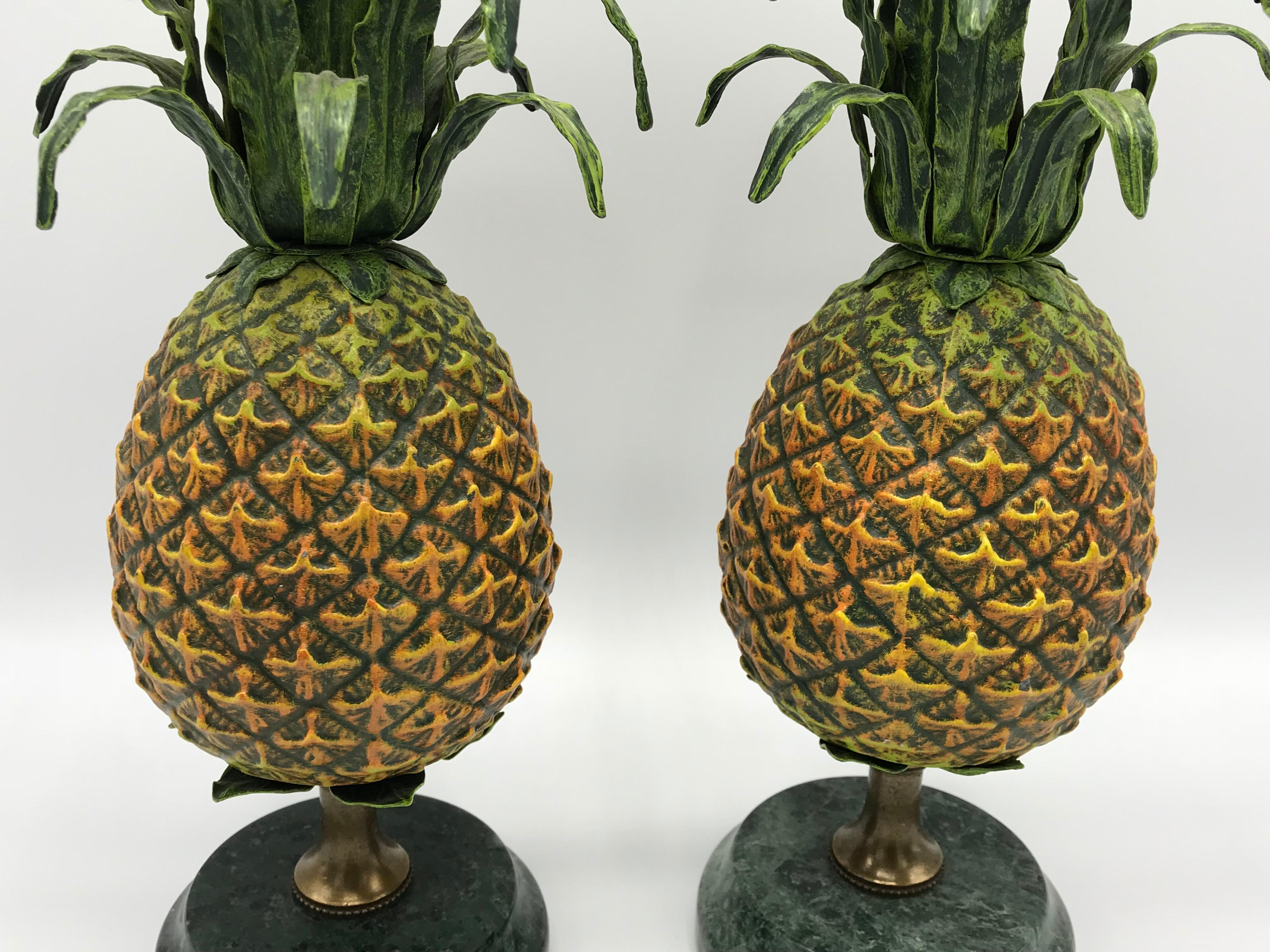 Tôle 1980s Italian Tole Pineapple Sculpture Candlesticks, Pair