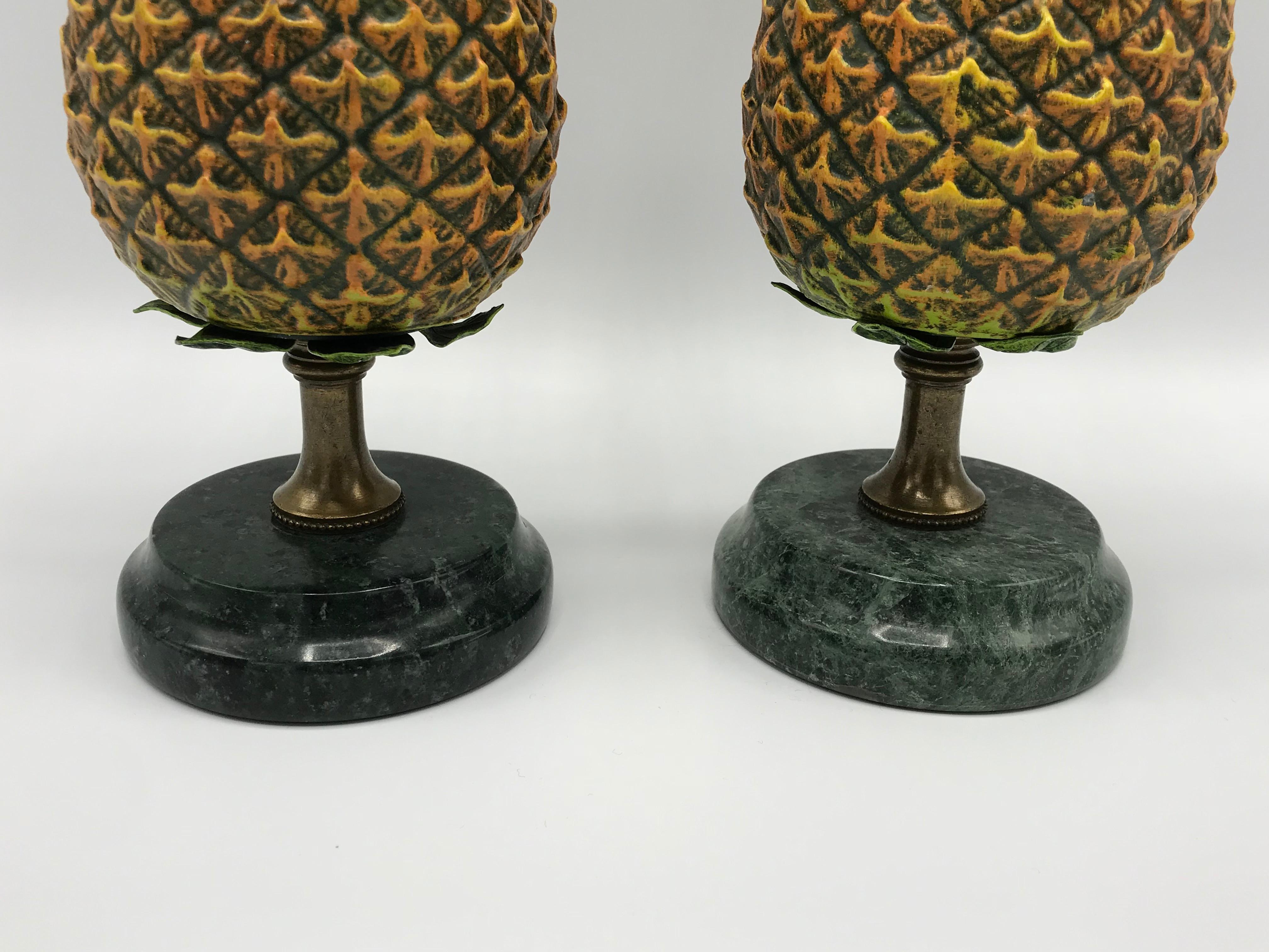 1980s Italian Tole Pineapple Sculpture Candlesticks, Pair 1