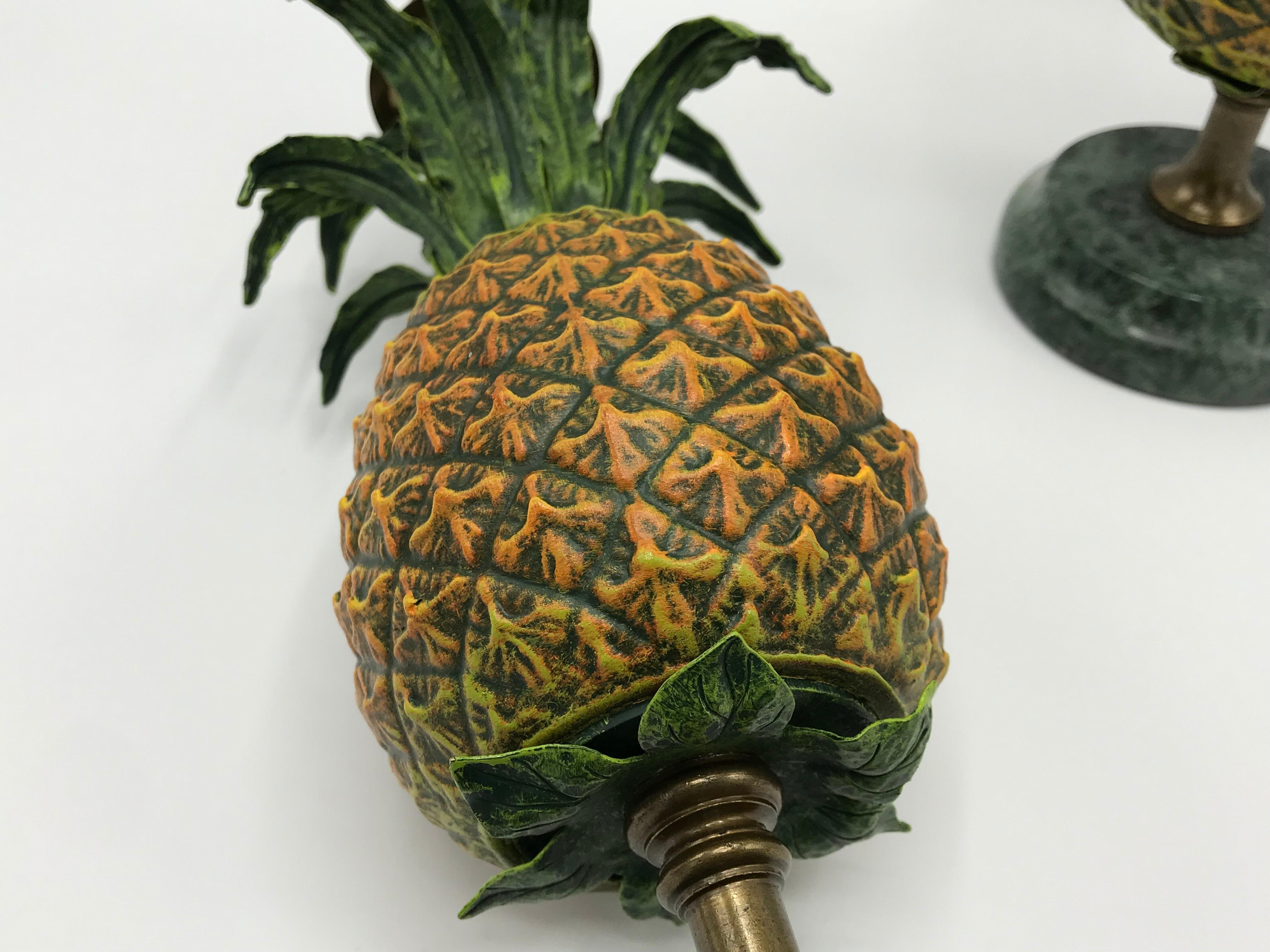 1980s Italian Tole Pineapple Sculpture Candlesticks, Pair 3