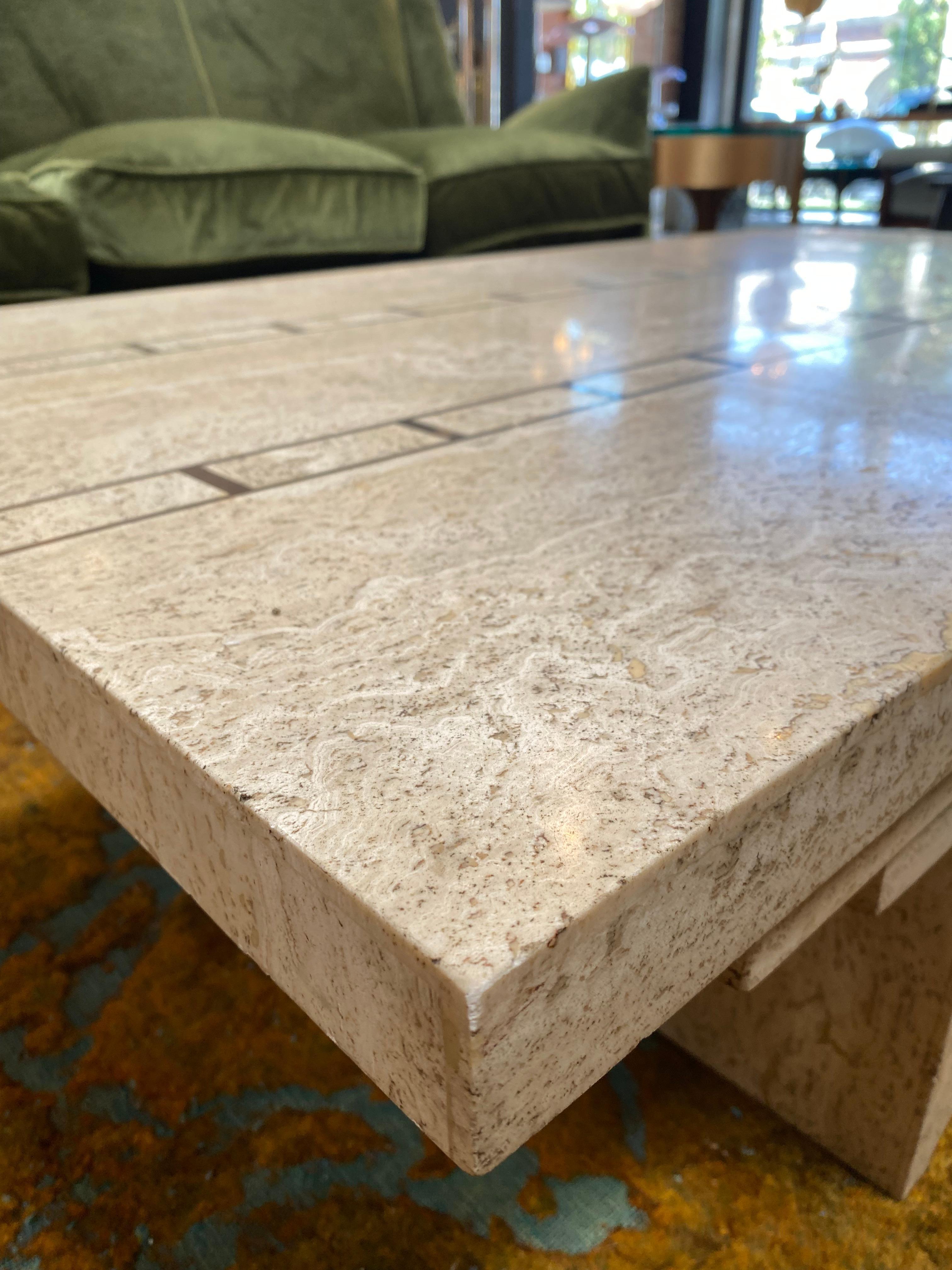 1980s Italian Travertine Coffee Table In Good Condition For Sale In Los Angeles, CA