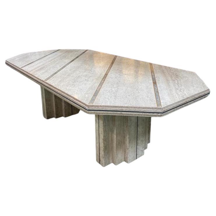 1980s Italian Travertine Dining Table For Sale