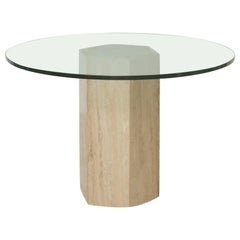 1980s Italian Travertine Hexagonal Round Dining Table