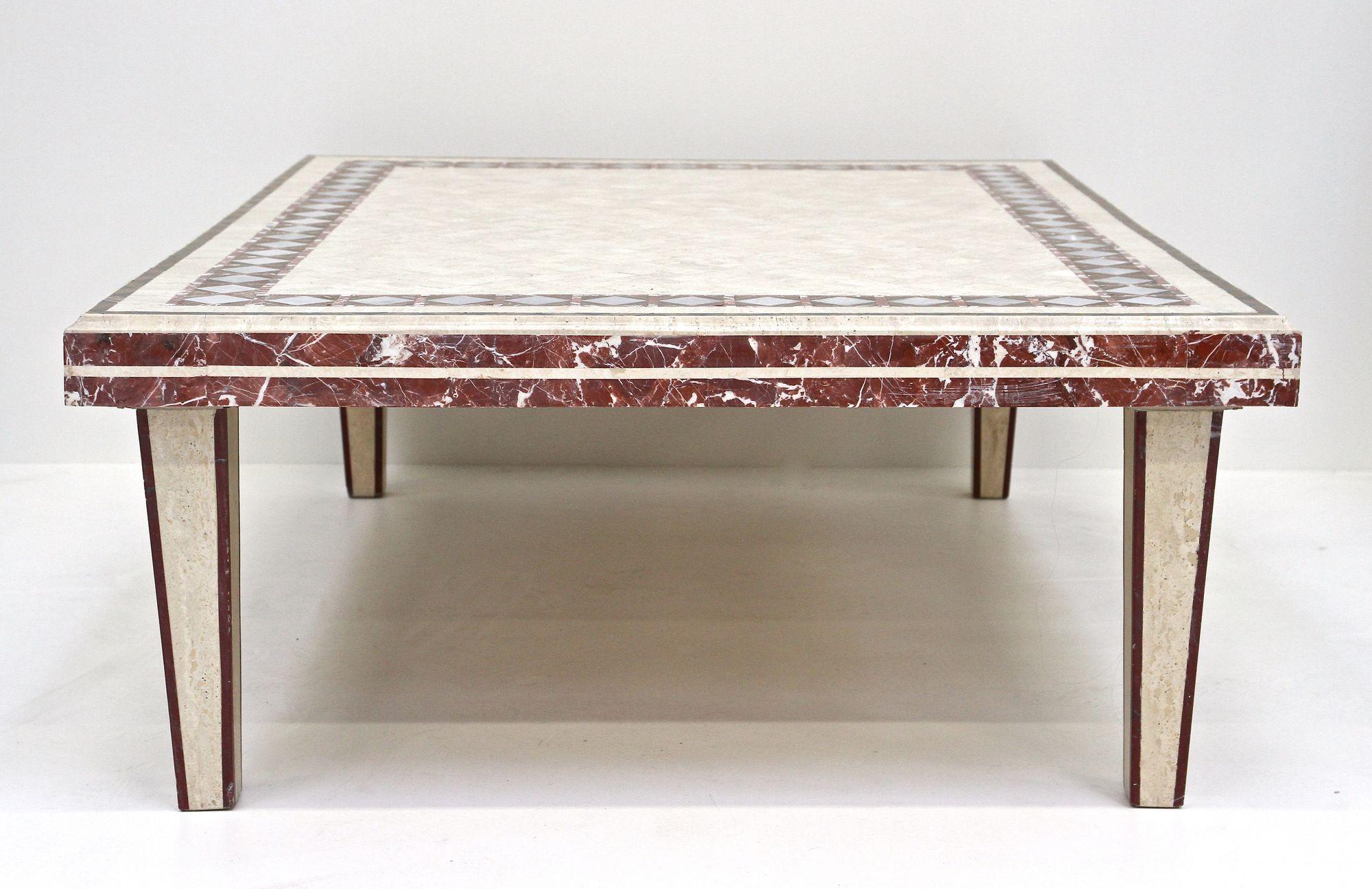Mesa de centro/sofá italiana de travertino/mármol de los años 80, IT ca. 1980 en venta 4