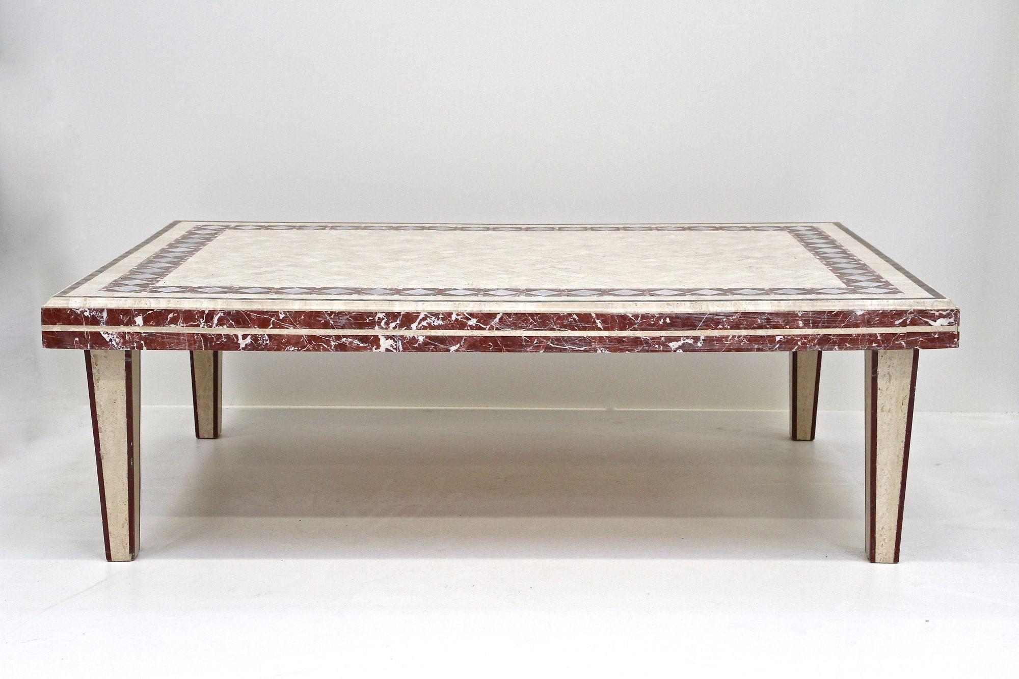 Mesa de centro/sofá italiana de travertino/mármol de los años 80, IT ca. 1980 en venta 8