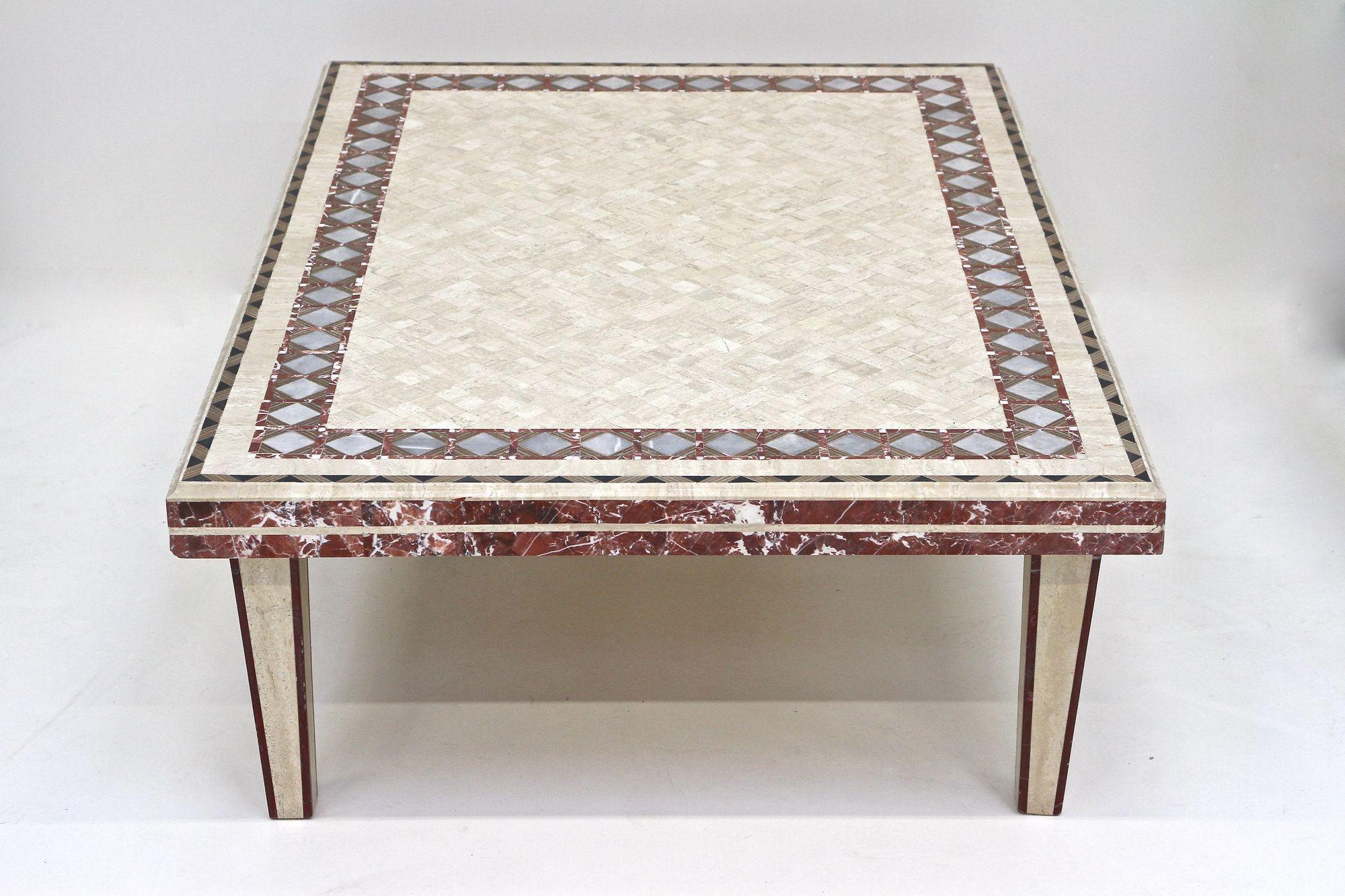 Mesa de centro/sofá italiana de travertino/mármol de los años 80, IT ca. 1980 en venta 10
