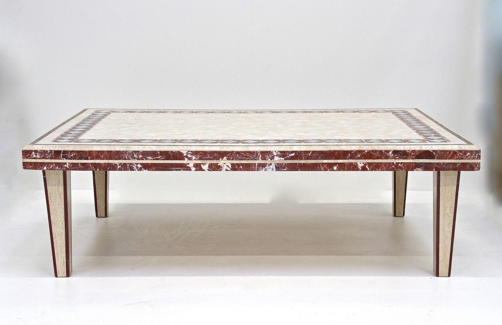 Mesa de centro/sofá italiana de travertino/mármol de los años 80, IT ca. 1980 en venta 1