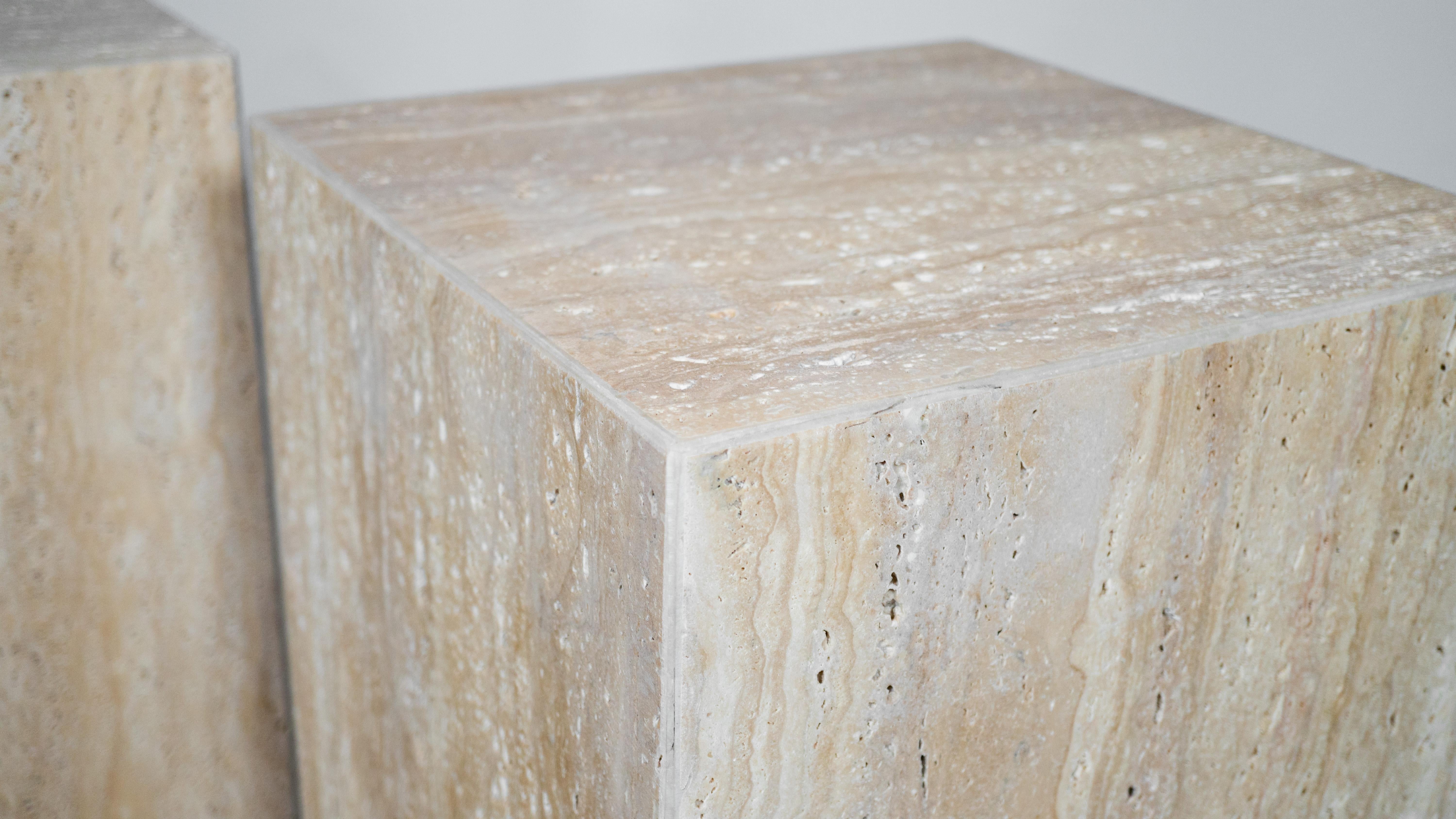 1980s Italian Travertine Tower Cube Side Tables - a Pair For Sale 5
