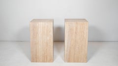 1980s Italian Travertine Tower Cube Side Tables - a Pair