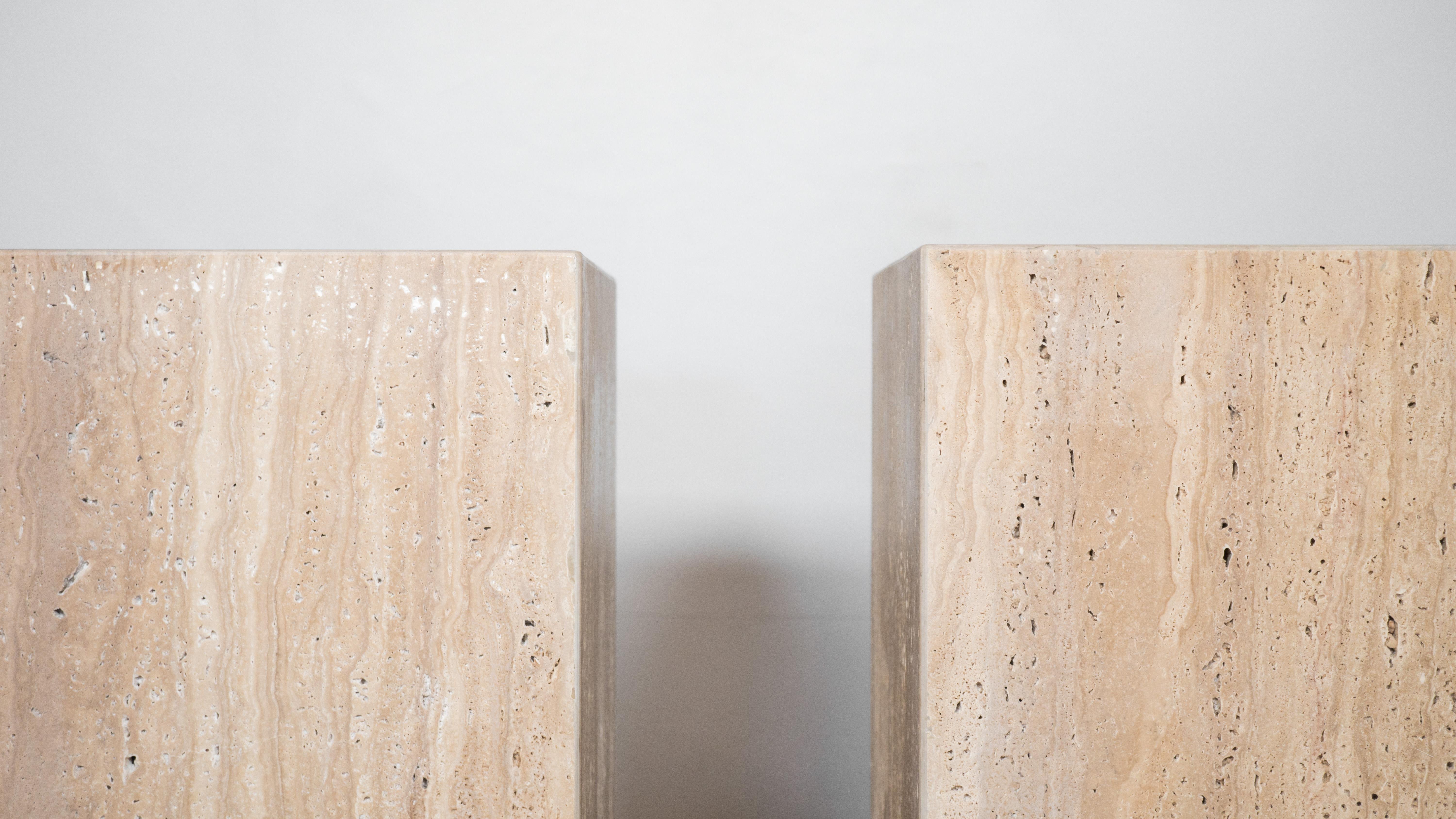 Post-Modern 1980s Italian Travertine Tower Cube Side Tables - a Pair For Sale