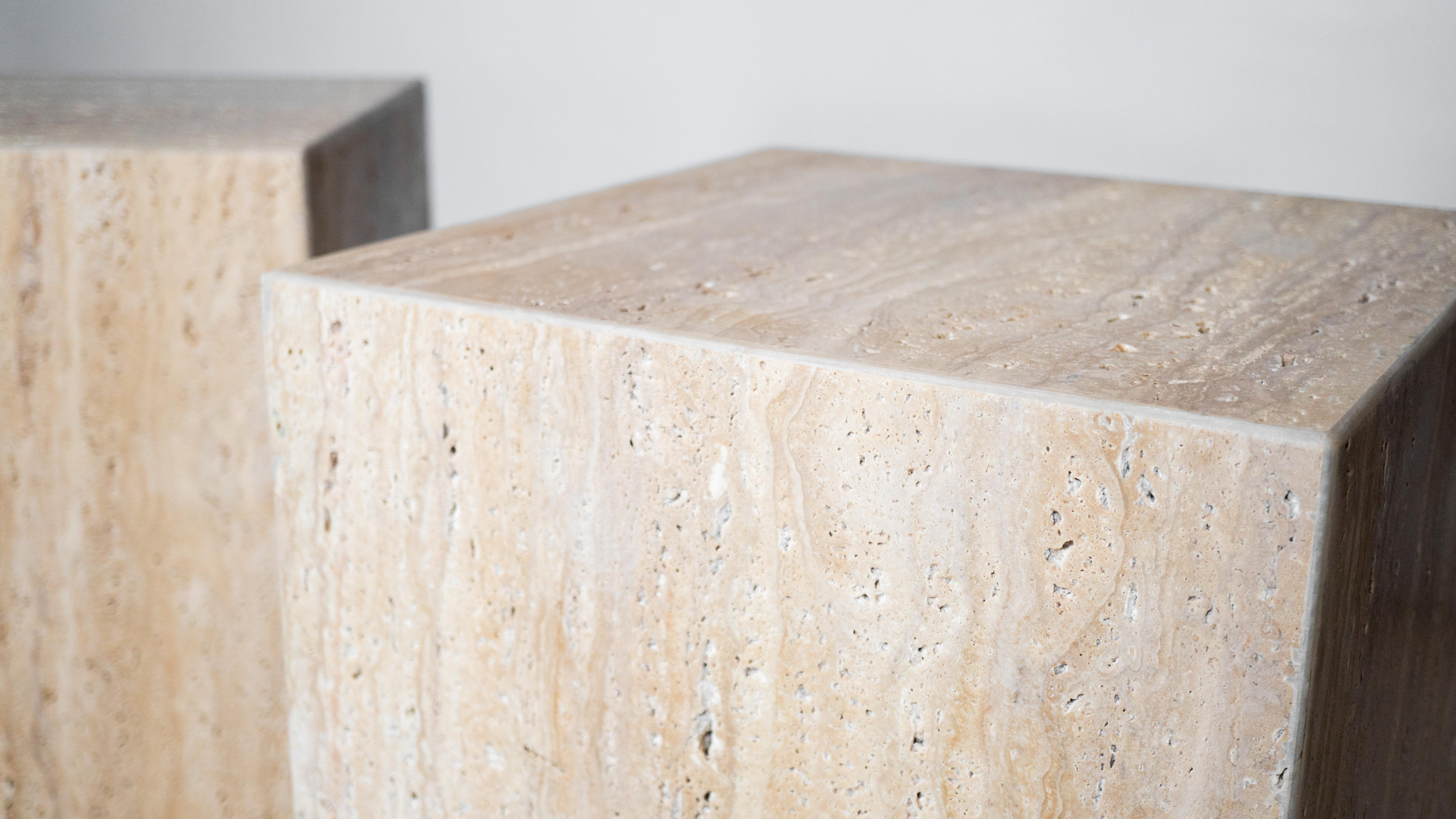 1980s Italian Travertine Tower Cube Side Tables - a Pair For Sale 4