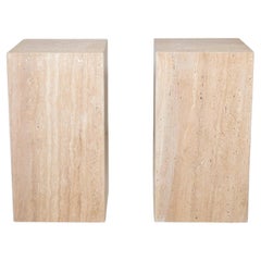 1980s Italian Travertine Tower Cube Side Tables - a Pair