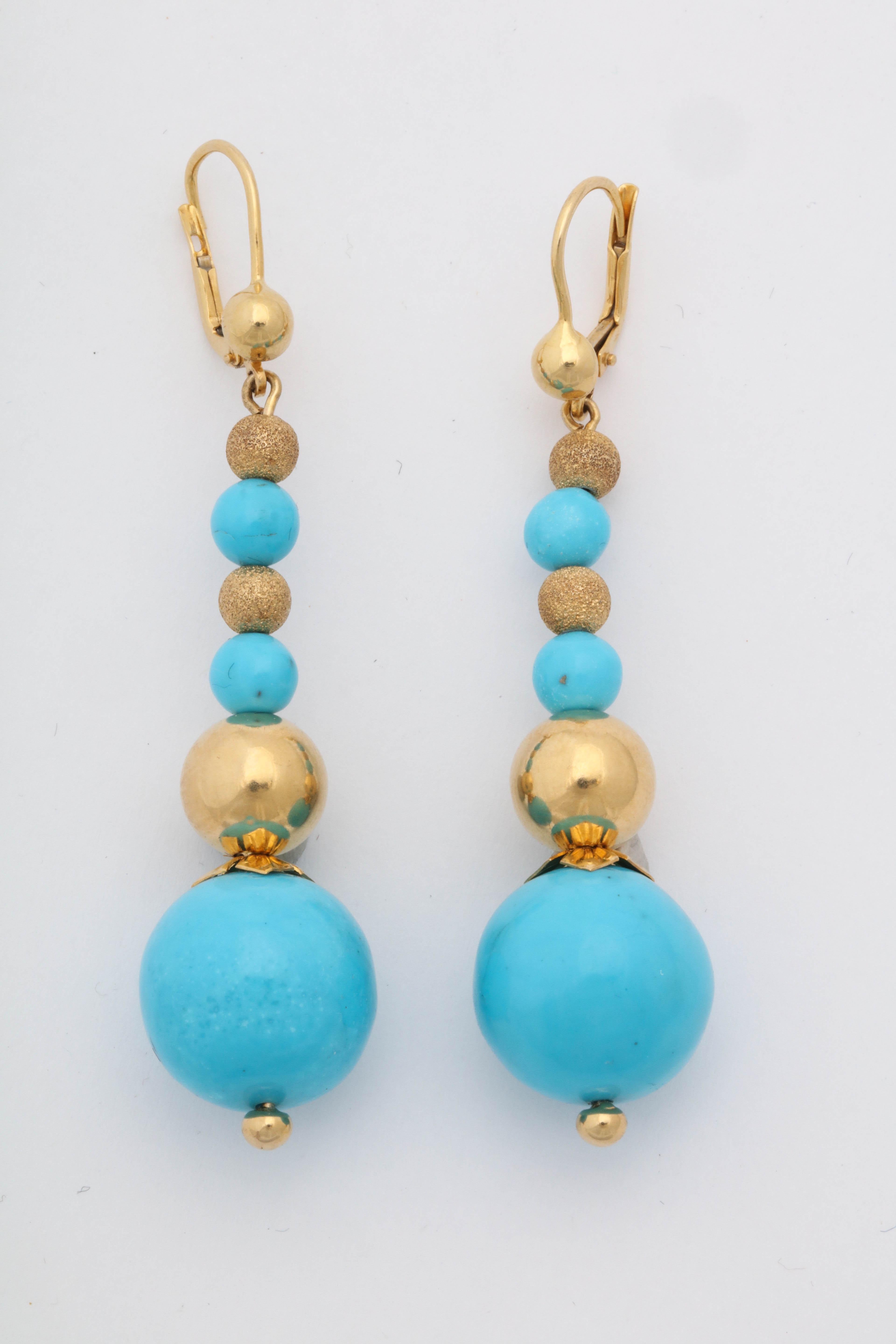 1980s Italian Turquoise Ball with Sparkly and High Polish Ball Earrings In Good Condition For Sale In New York, NY