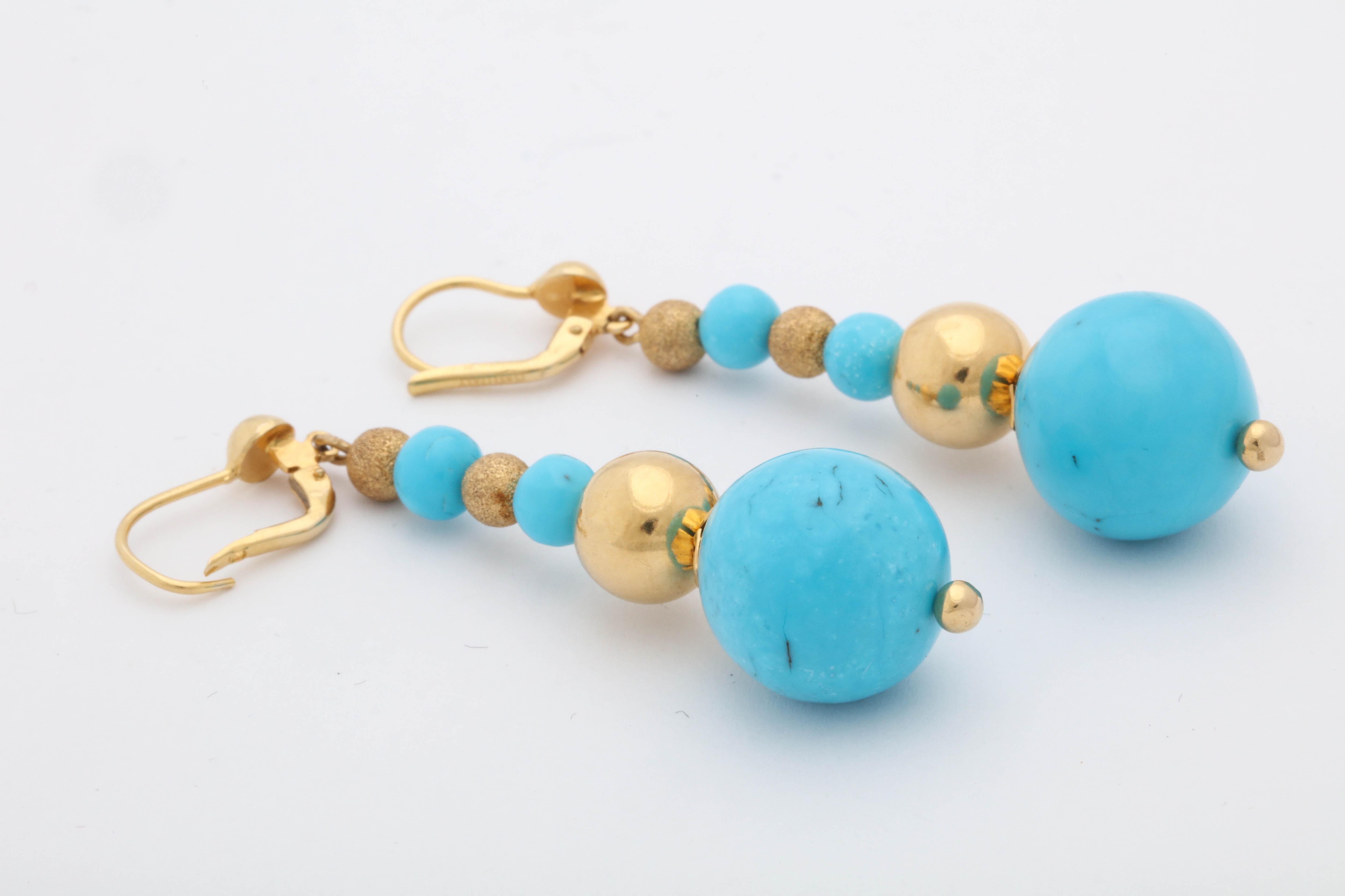 Women's 1980s Italian Turquoise Ball with Sparkly and High Polish Ball Earrings For Sale