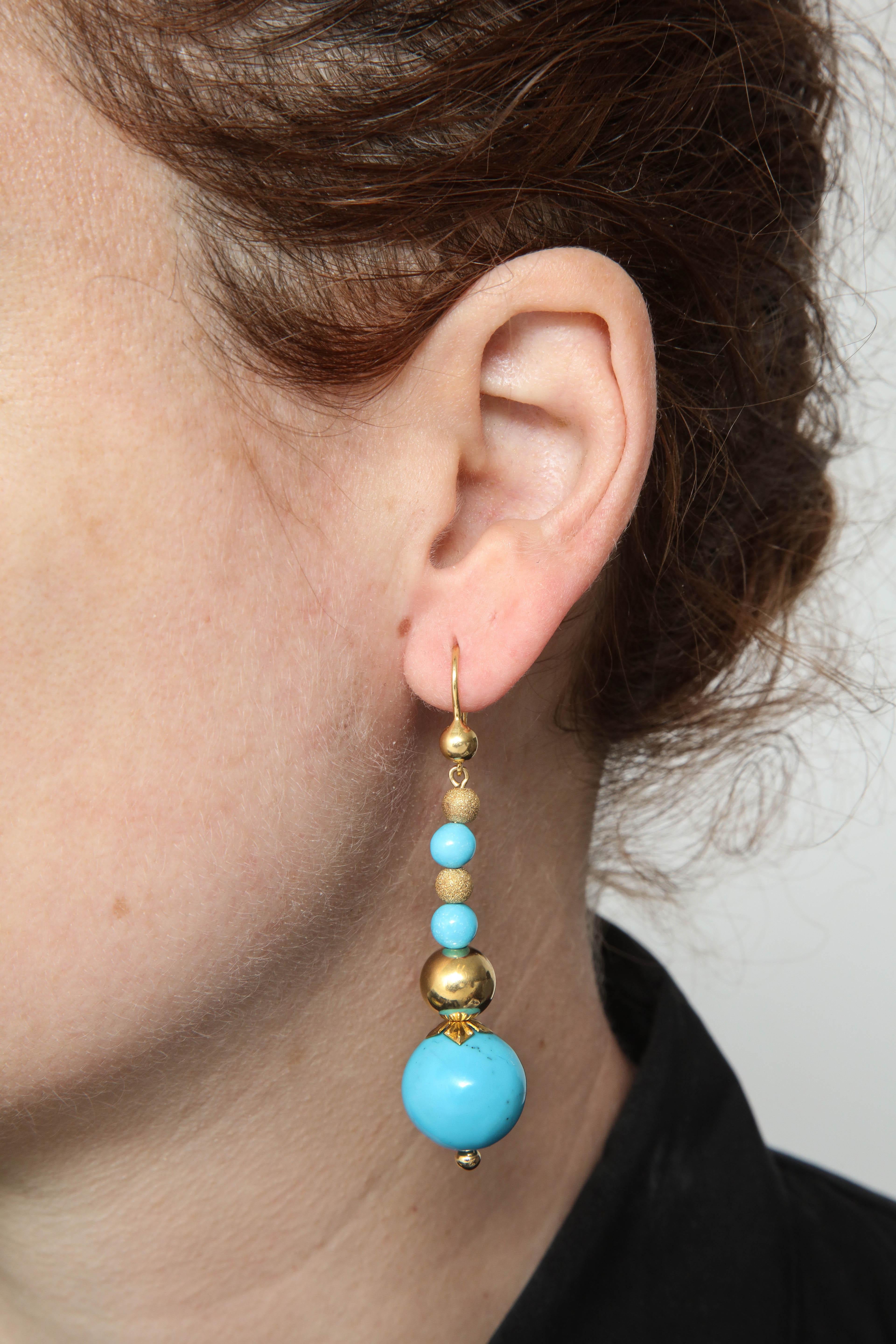 1980s Italian Turquoise Ball with Sparkly and High Polish Ball Earrings For Sale 1