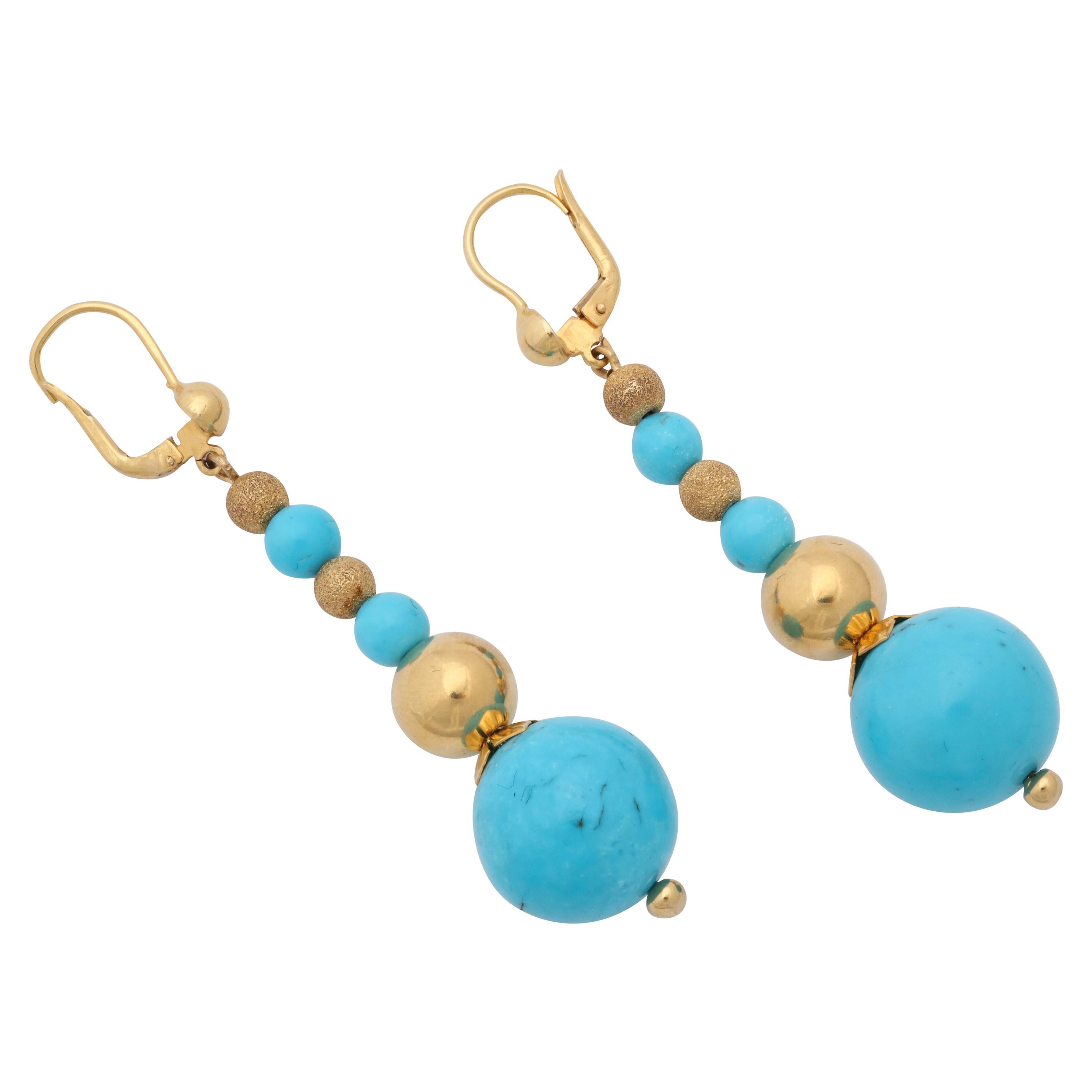 1980s Italian Turquoise Ball with Sparkly and High Polish Ball Earrings For Sale