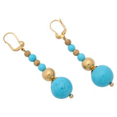 Vintage 1980s Italian Turquoise Ball with Sparkly and High Polish Ball Earrings