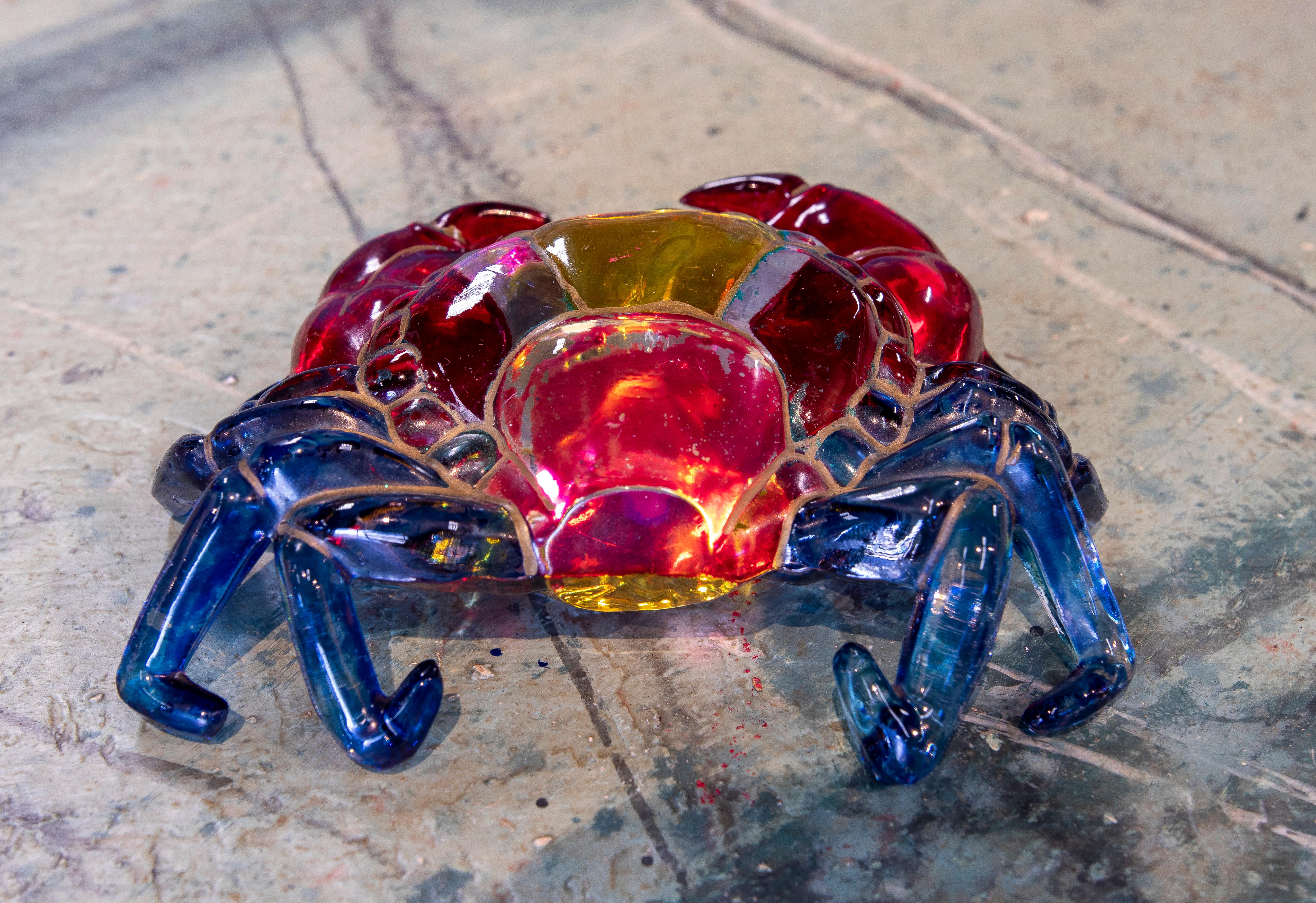 1980s Italian Venetian Murano Coloured Glass Crab Figure Sculpture 1