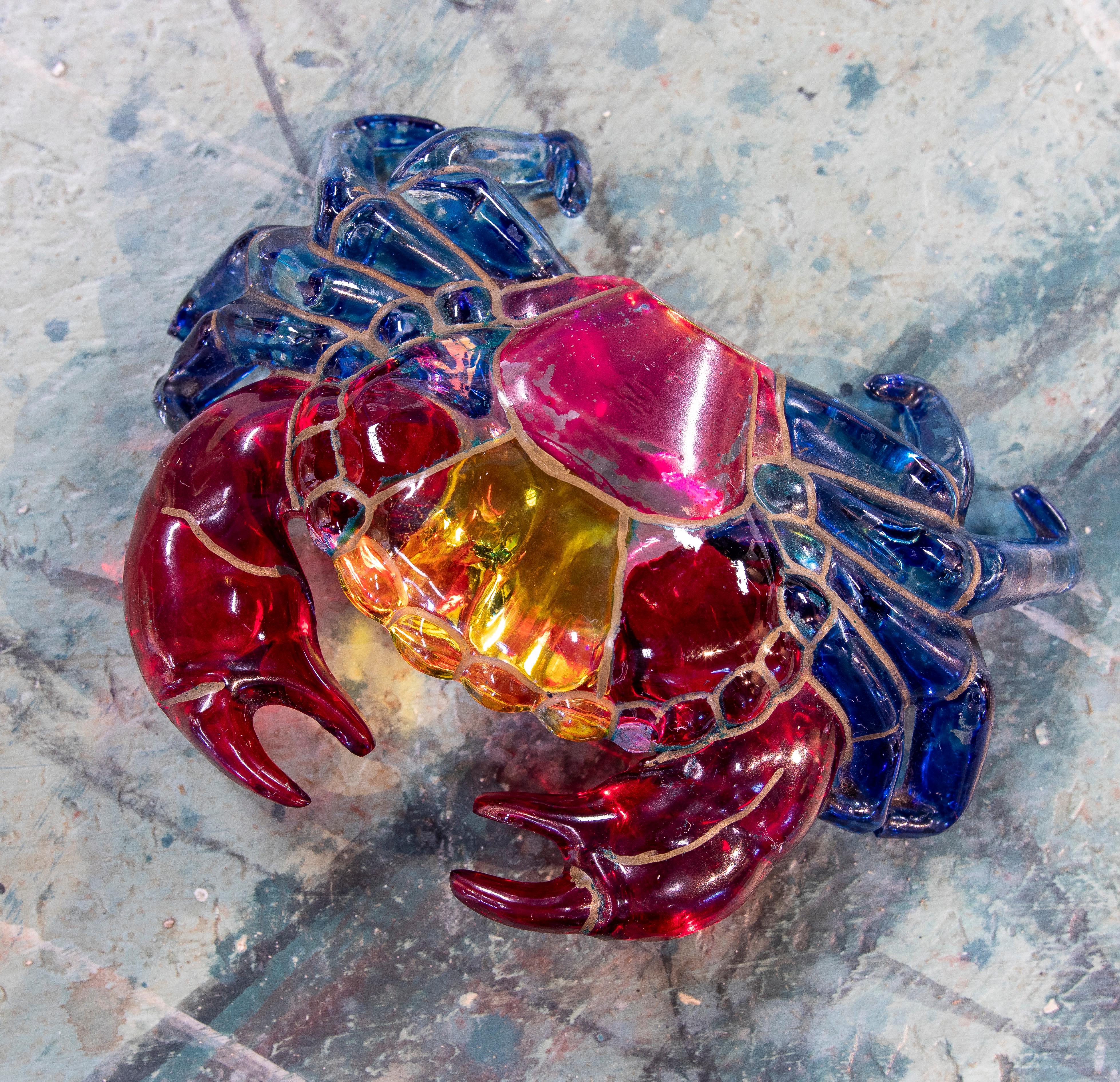 1980s Italian Venetian Murano Coloured Glass Crab Figure Sculpture 3
