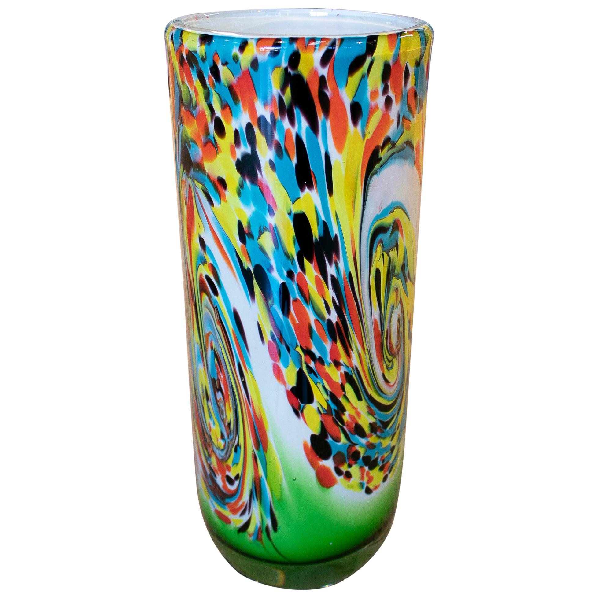 1980s Italian Venetian Murano Glass Colorful Vase