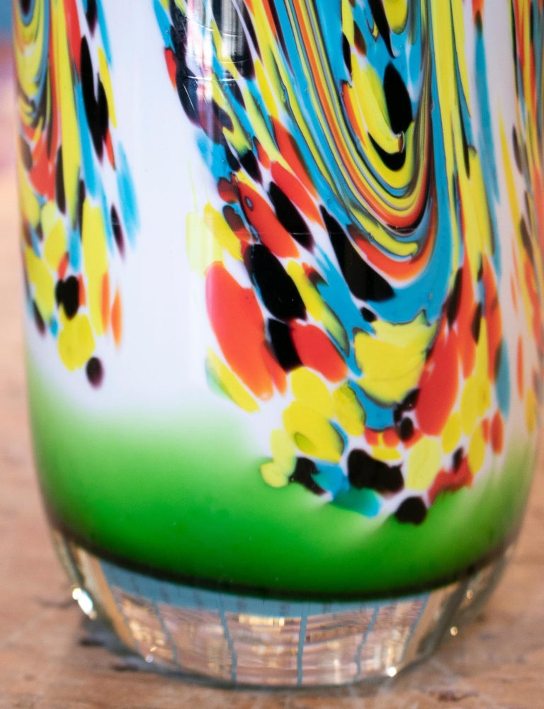1980s Italian Venetian Murano Glass Colorful Vase For Sale 9