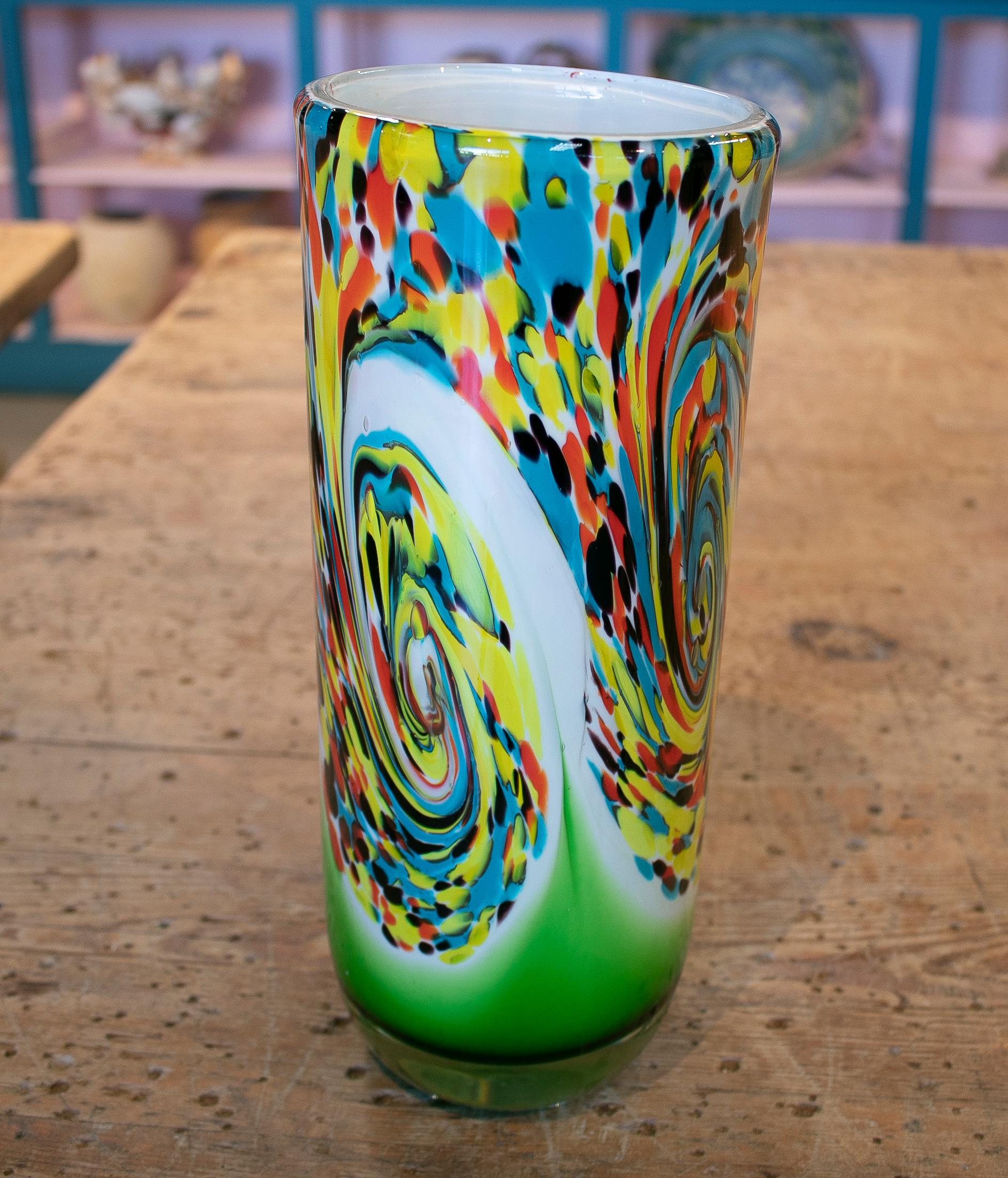 1980s Italian Venetian Murano Glass Colorful Vase In Good Condition For Sale In Marbella, ES