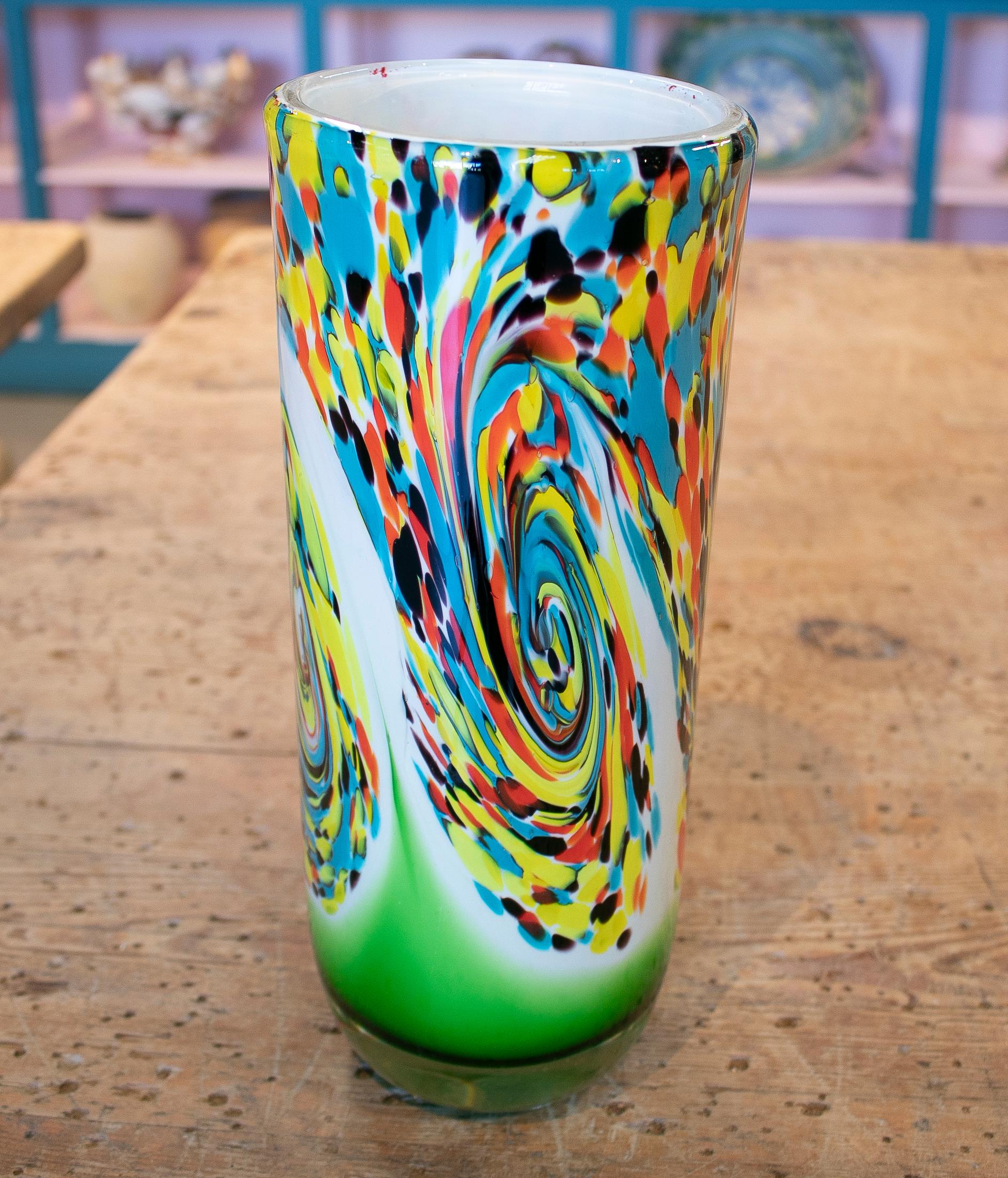 20th Century 1980s Italian Venetian Murano Glass Colorful Vase For Sale