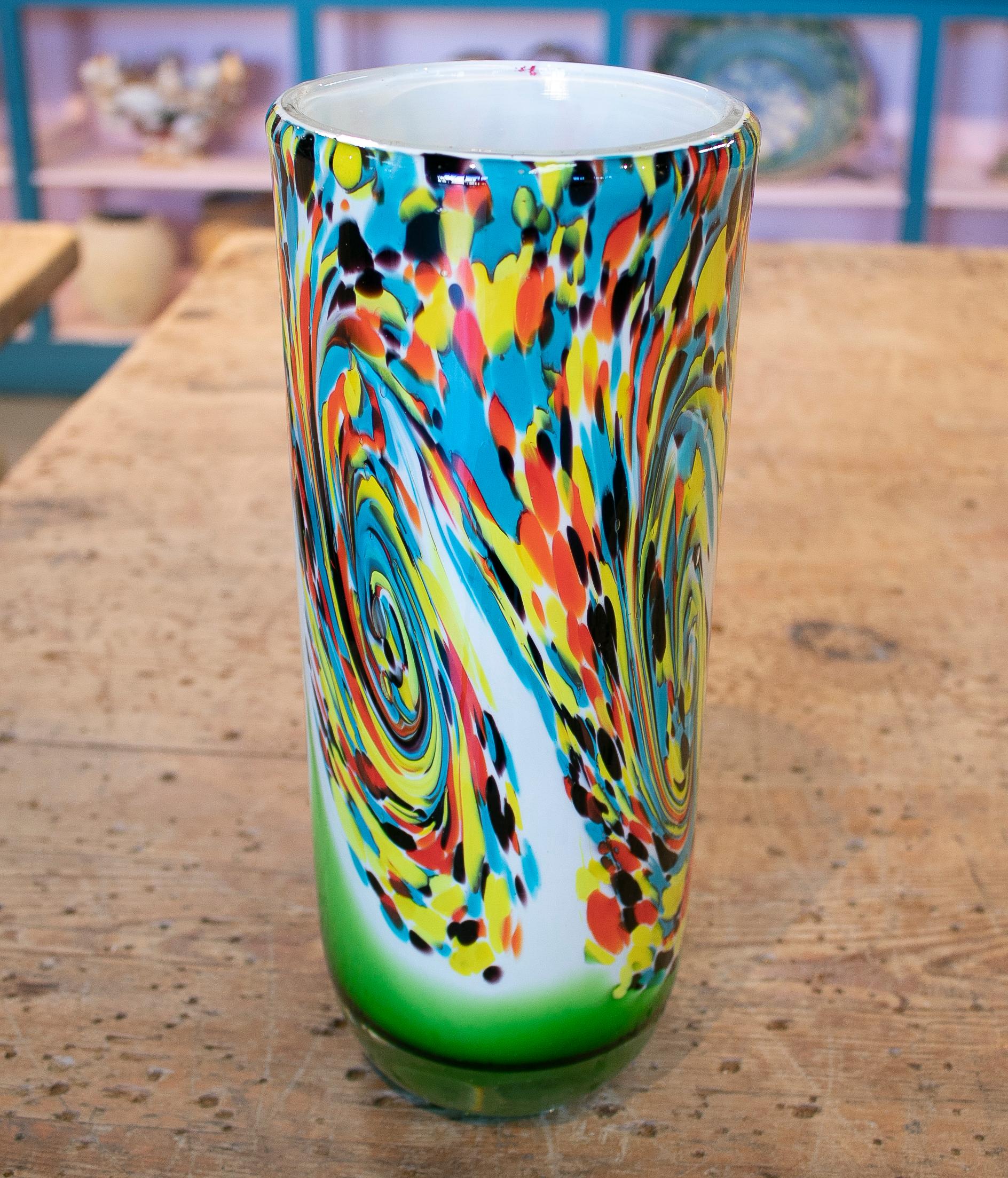 1980s Italian Venetian Murano Glass Colorful Vase For Sale 1