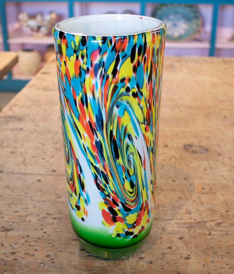 1980s Italian Venetian Murano Glass Colorful Vase For Sale 2