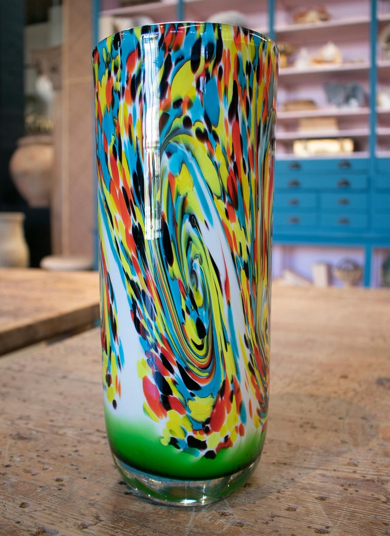 1980s Italian Venetian Murano Glass Colorful Vase For Sale 3