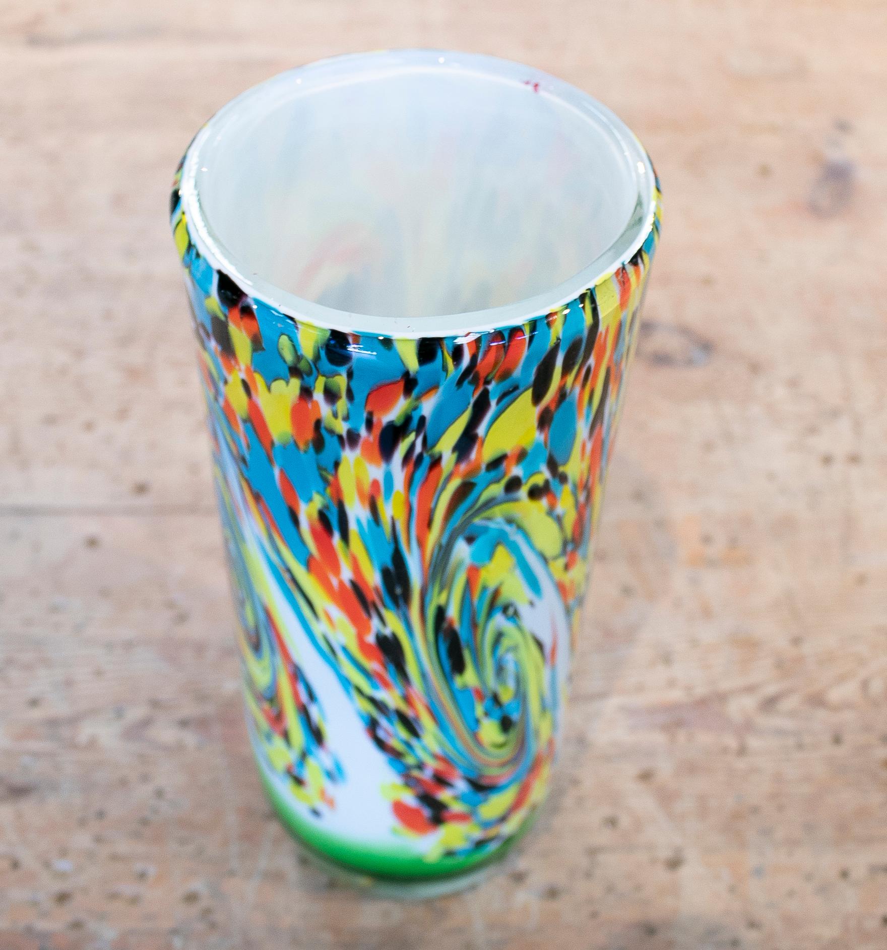 1980s Italian Venetian Murano Glass Colorful Vase For Sale 4