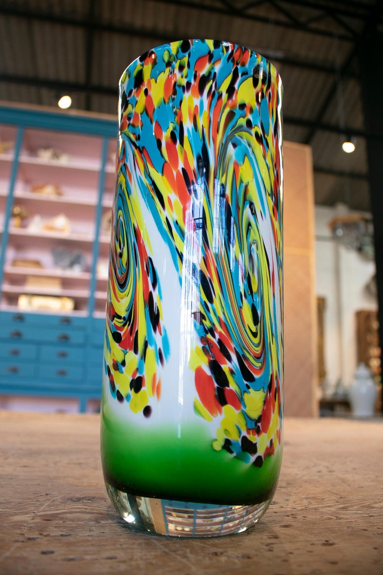 1980s Italian Venetian Murano Glass Colorful Vase For Sale 5