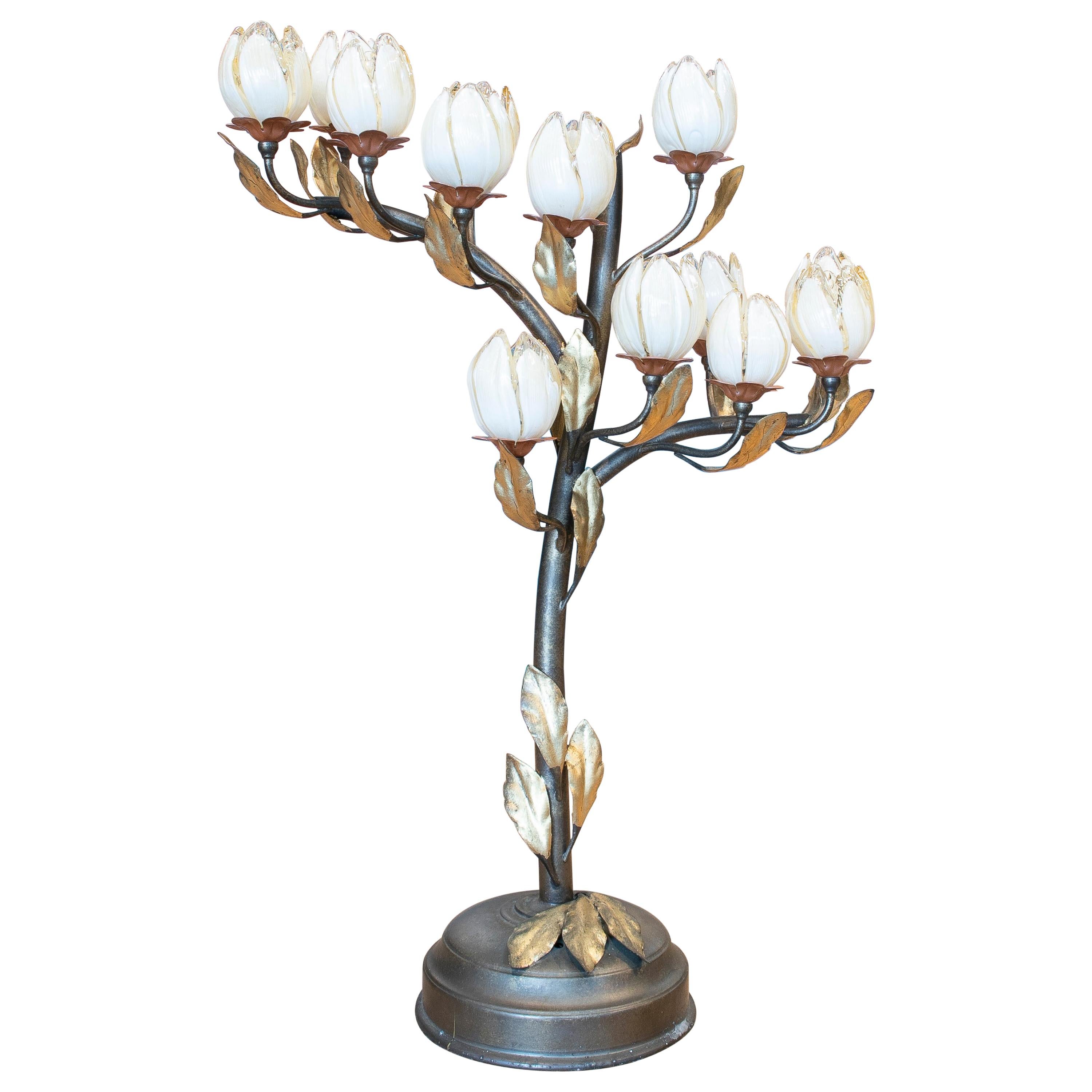 1980s Italian Venetian Murano Glass Flower Shaped Table Lamp