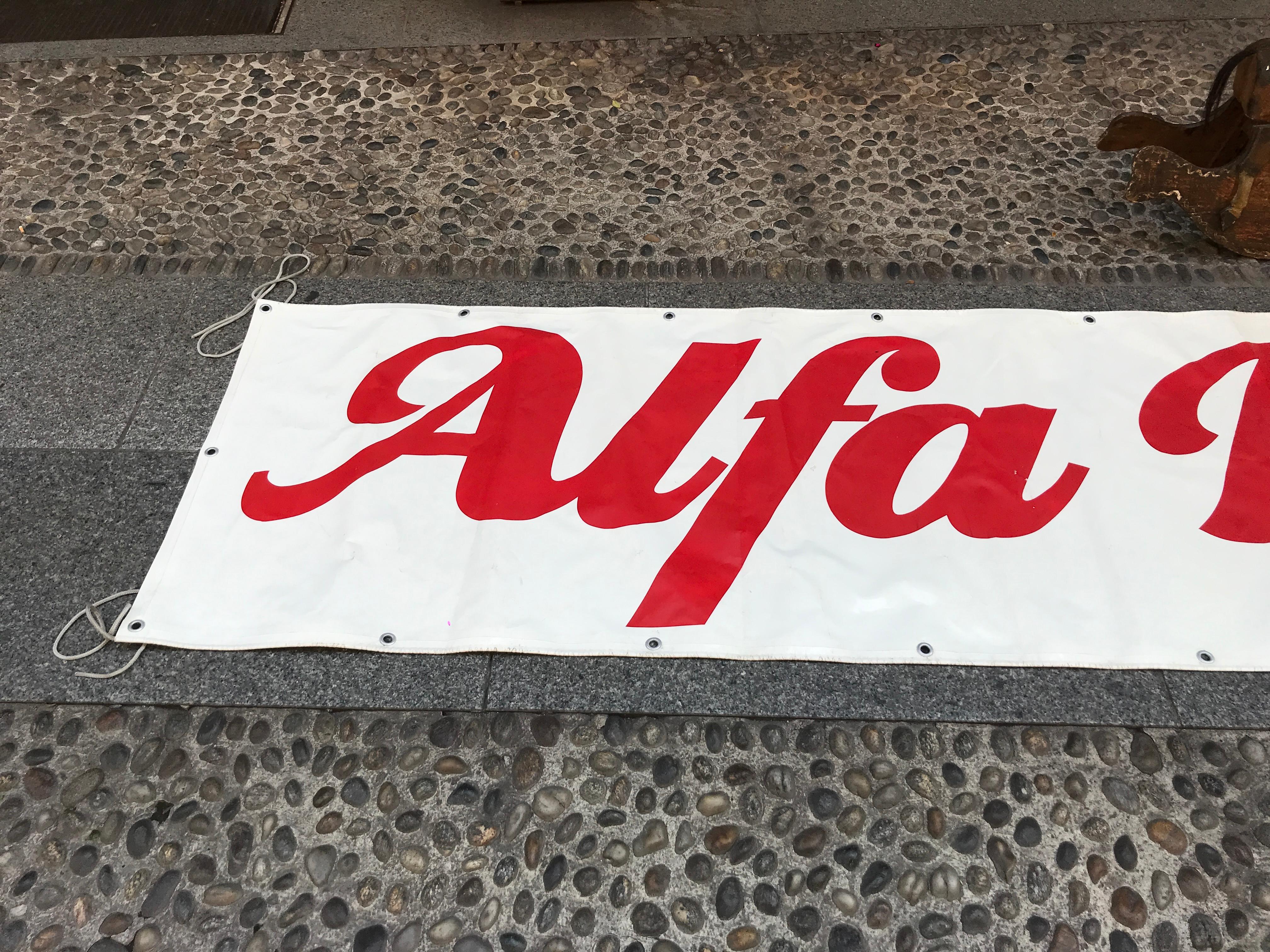 Late 20th Century 1980s Italian Vintage Five Meters Long PVC Alfa Romeo Advertising Banner For Sale