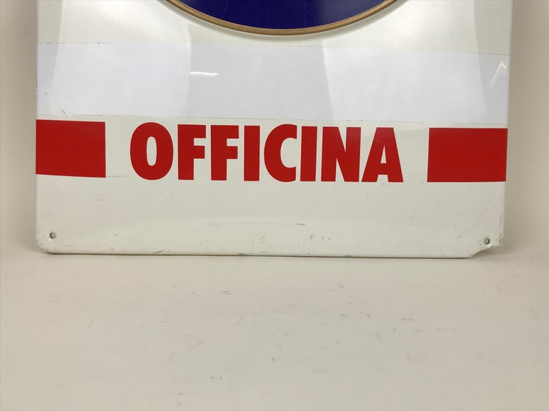 1980s Italian Vintage Screen Printed Plastic Alfaromeo Officina Advertising Sign In Good Condition For Sale In Milan, IT