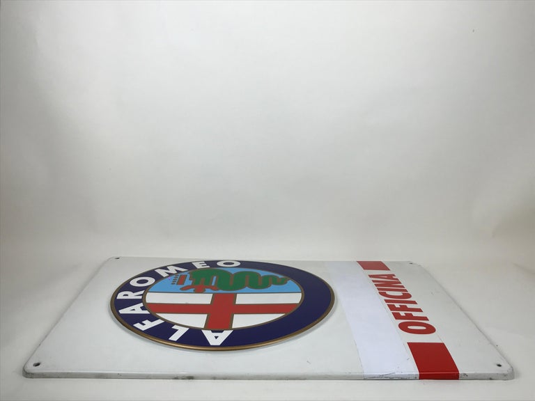Late 20th Century 1980s Italian Vintage Screen Printed Plastic Alfaromeo Officina Advertising Sign For Sale