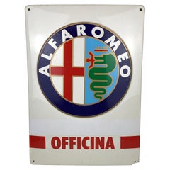 1980s Italian Vintage Screen Printed Plastic Alfaromeo Officina Advertising Sign