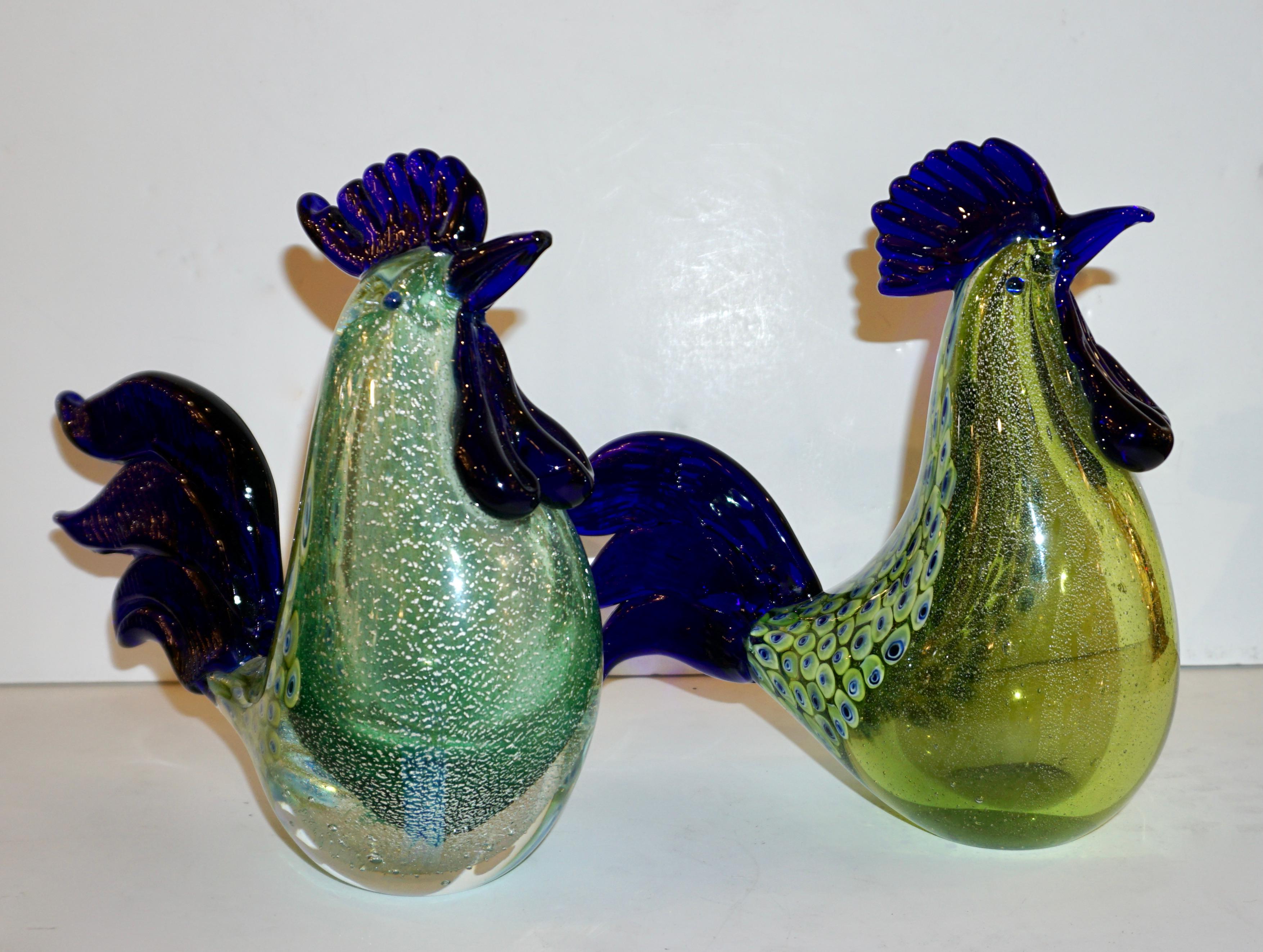 blue glass rooster