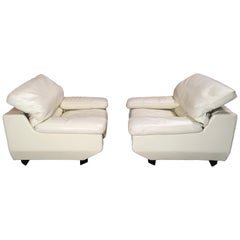 1980s Italian Off White Leather Lounge Chairs by Marco Zani