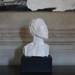 1980s Italian White Mat Terracotta Female Sculpture, Black Leather Base