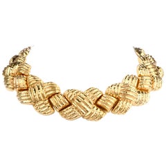1980s Italian Wide 18 Karat Criss Cross Choker Necklace